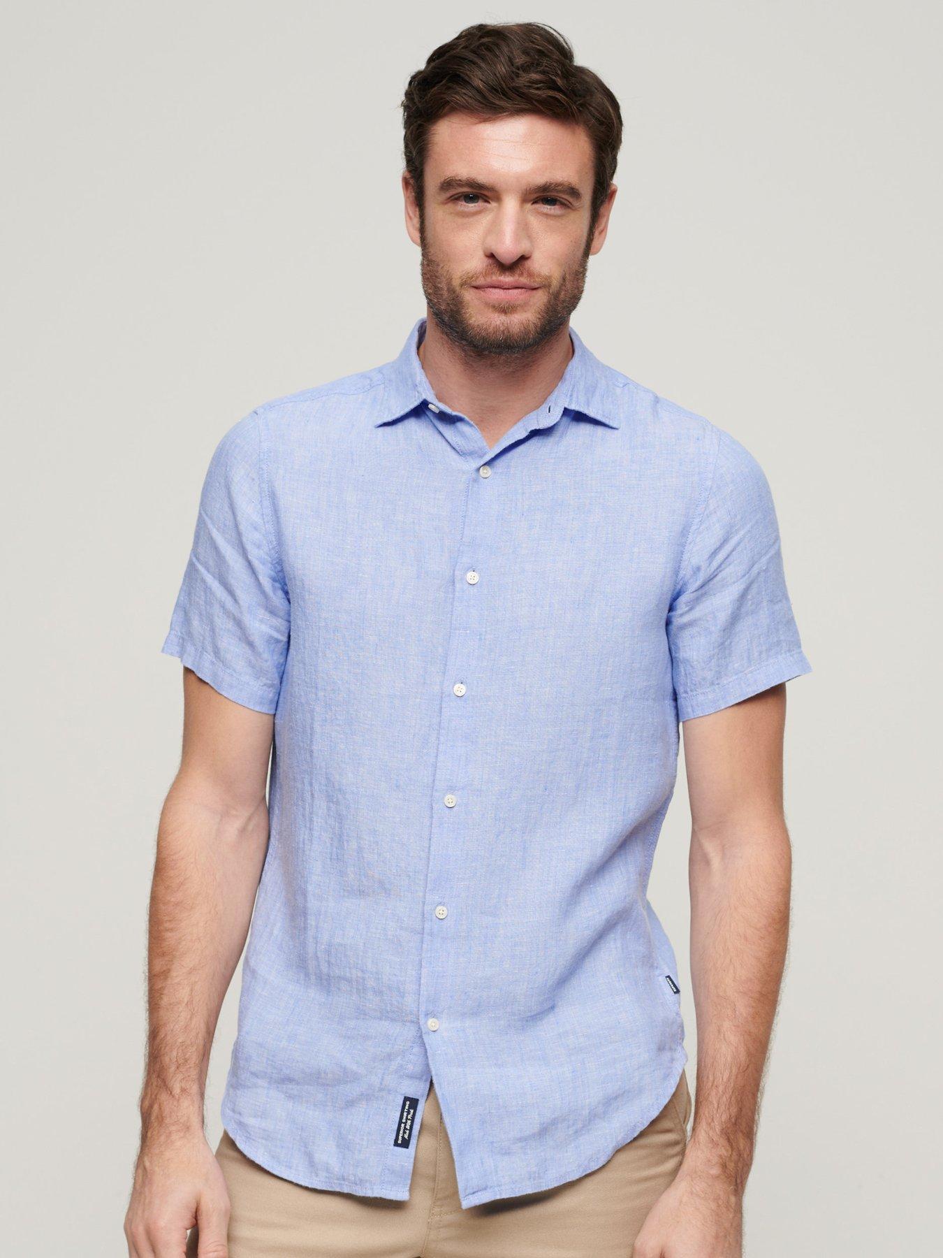 undefined Studios Linen Short Sleeve Slim Fit Shirt - Blue
