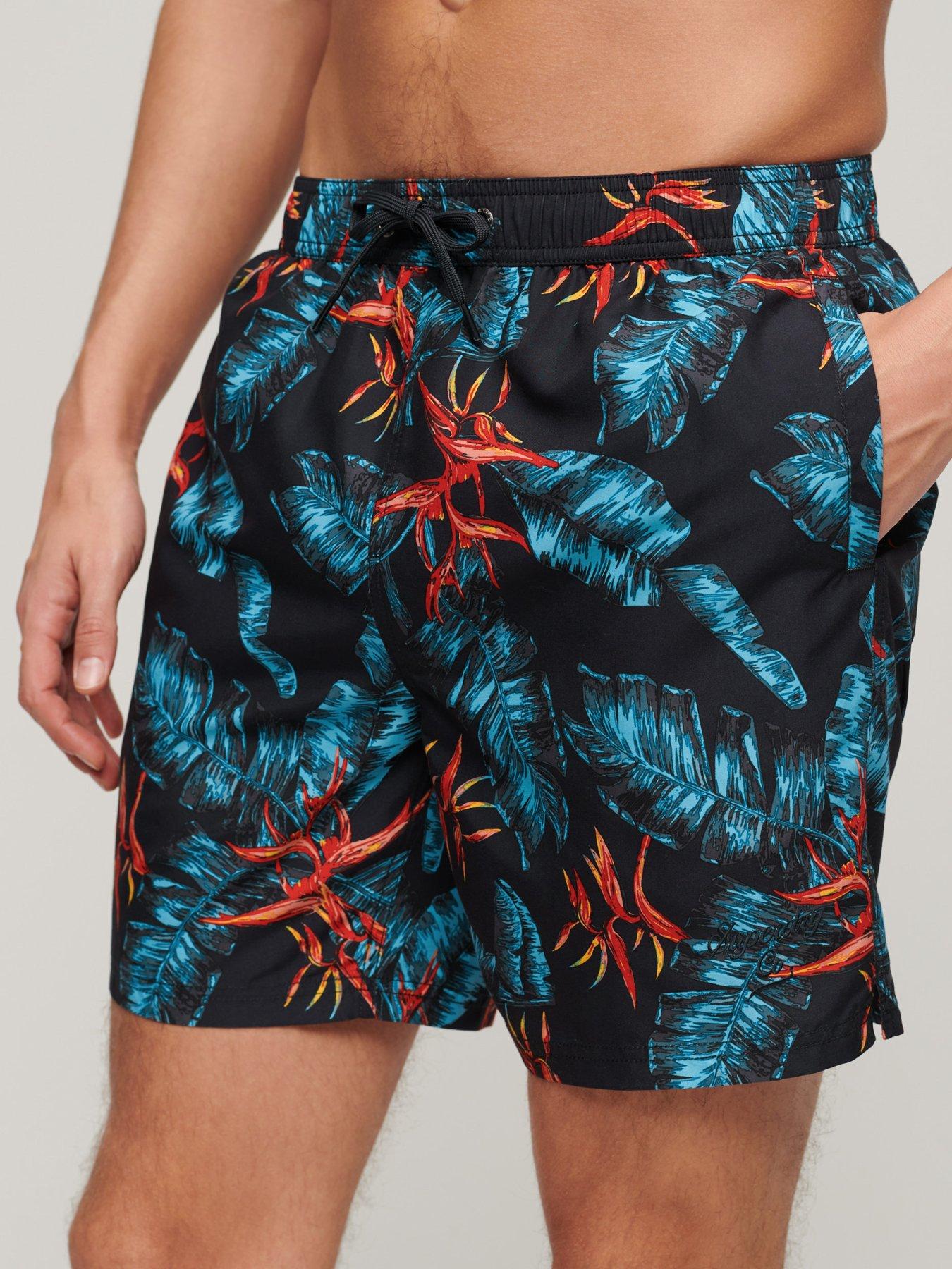 undefined Hawaiian Print 17" Swim Shorts - Navy