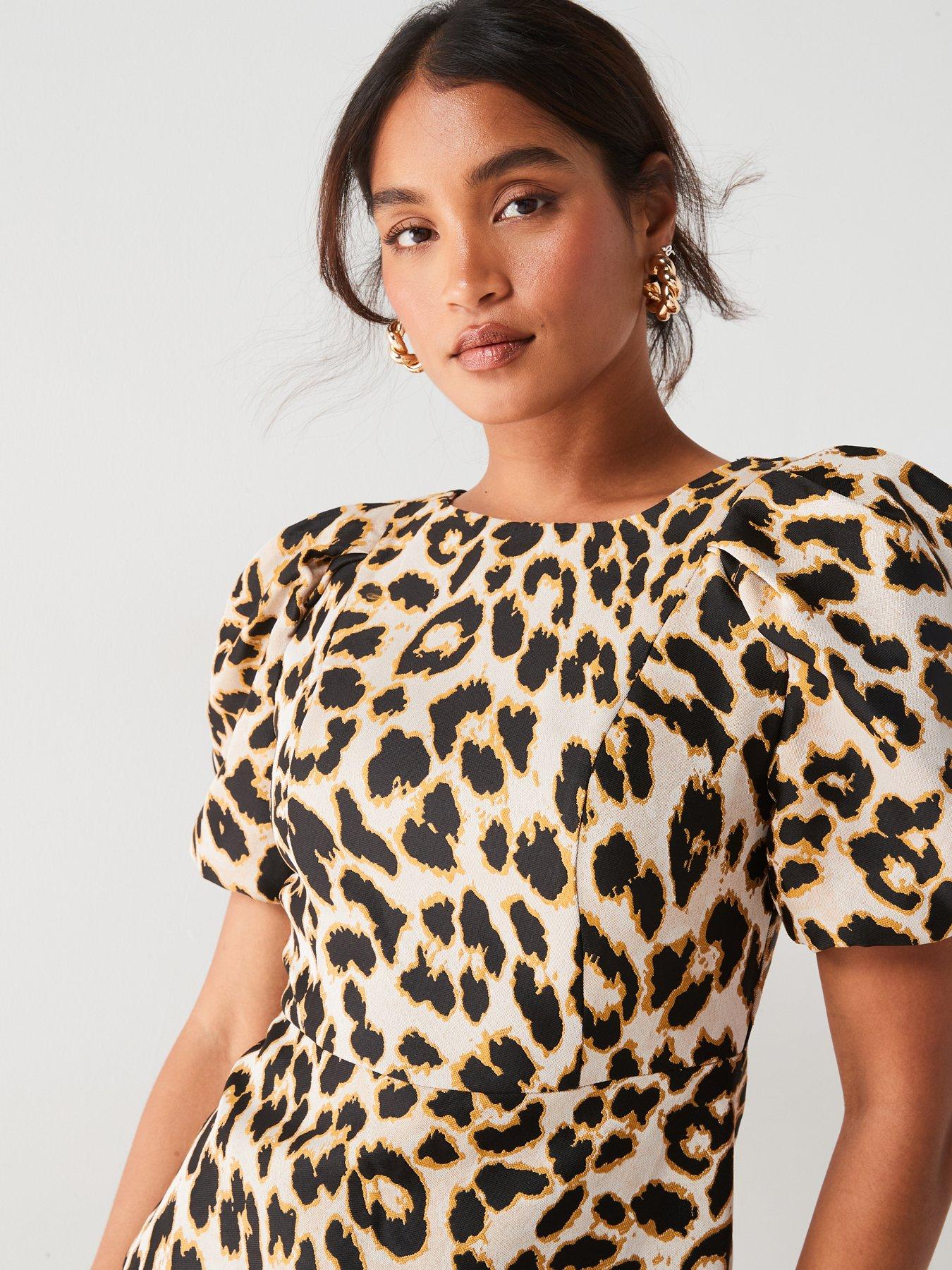 V by Very Puff Sleeve Leopard Print Mini Dress Animal Print Very