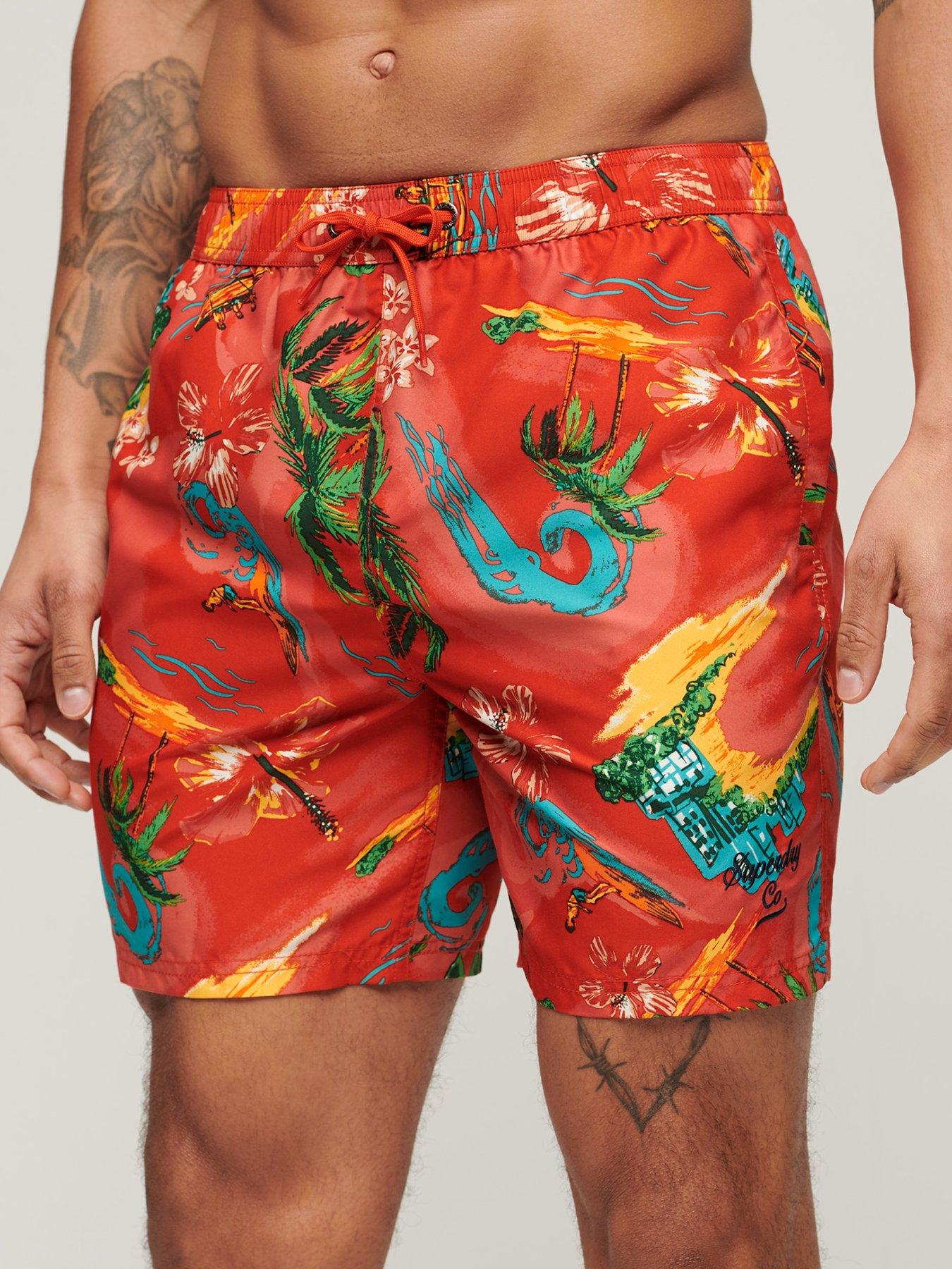 Superdry Hawaiian Print 17" Swim Shorts - Red