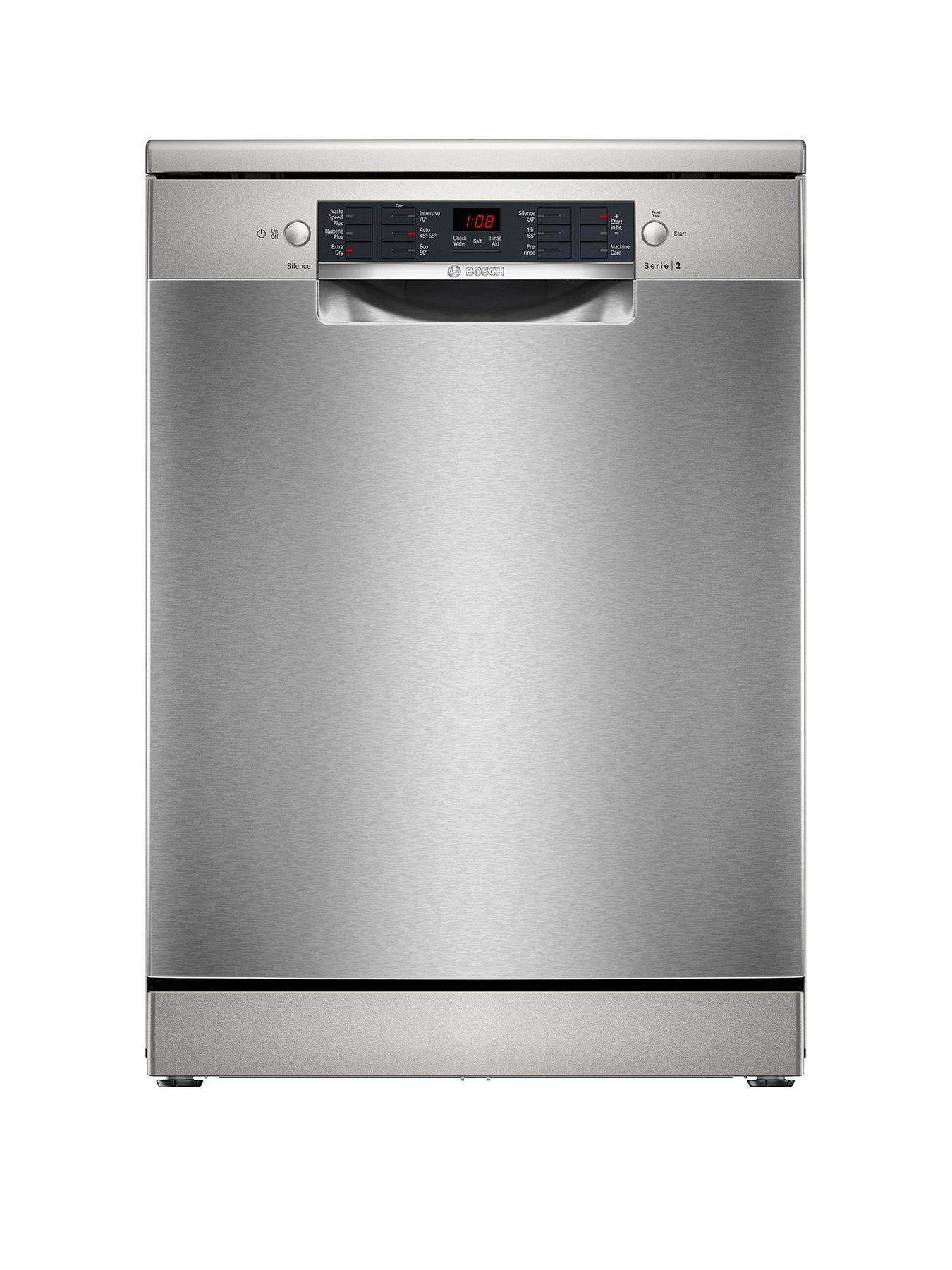 Image of Bosch Series 2 SMS26AI08G Fullsize 12-Place Setting Freestanding Dishwasher - 5 programmes, Vario baskets, 2 options, 46dB, 9.5L - Silver Inox