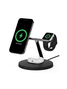 Belkin 3 In 1 Magsafe Wireless Charging Stand, Iphone, Apple Watch & Airpods - Iphone 15/14/13/12 Series Compatible, Black