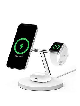 Belkin 3 In 1 Magsafe Wireless Charging Stand, Iphone, Apple Watch & Airpods - Iphone 15/14/13/12 Series Compatible, White