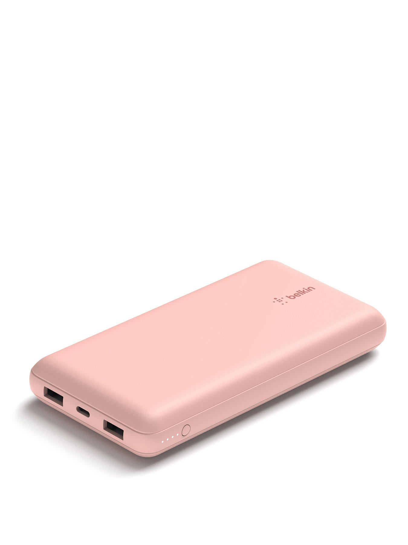 Belkin BoostCharge 20,000mAh Powerbank - 3 Port, 15W Output, Fast Charging - Rose Gold