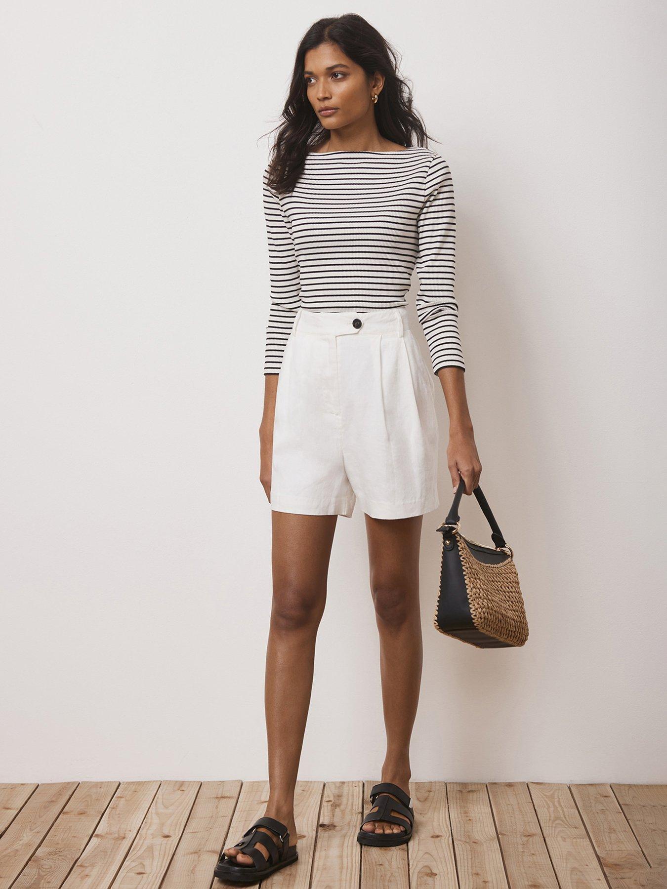 Sage Stripe Mixed V-Neck Top With Bubble Sleeves main image 0