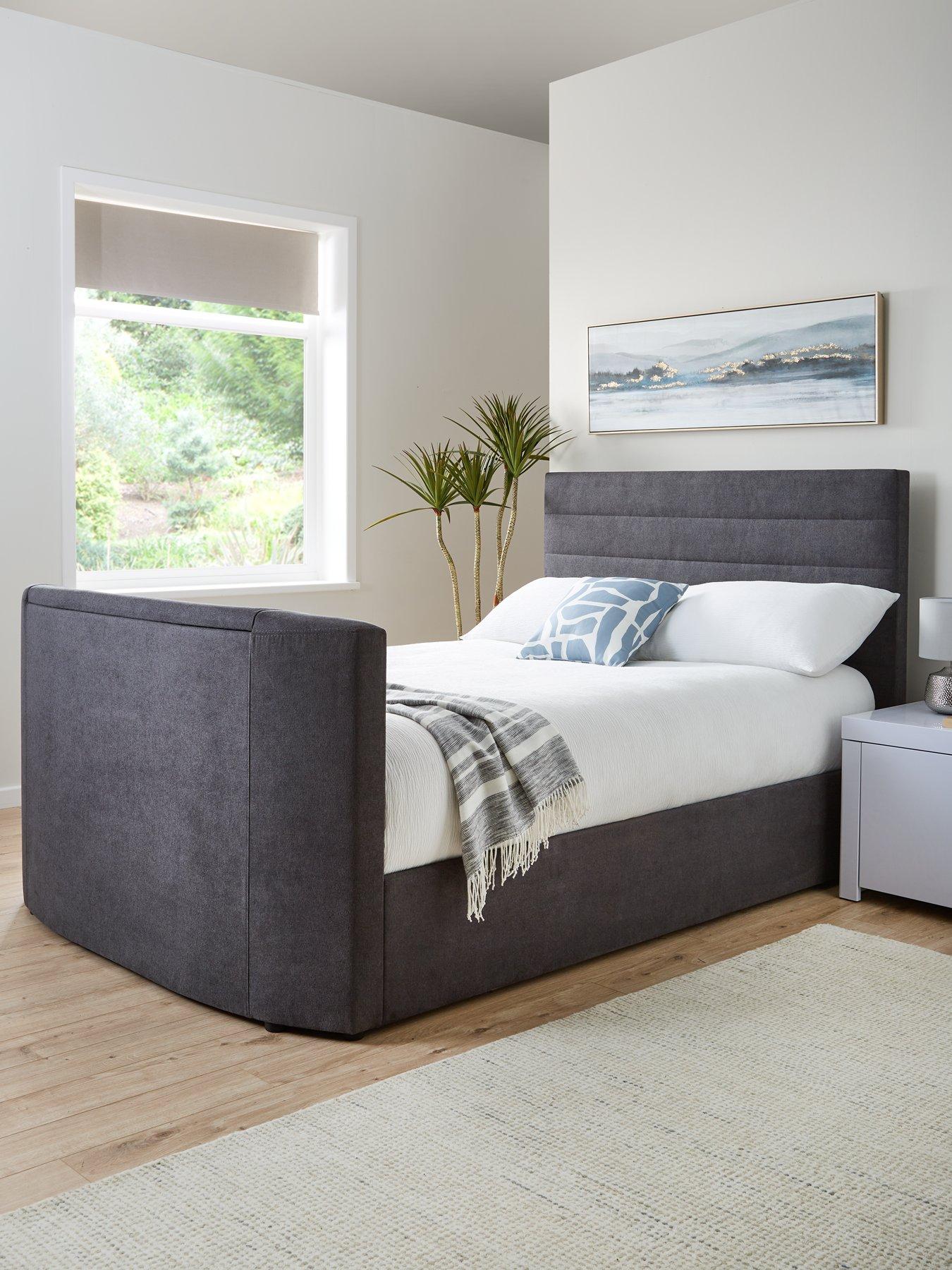 Product photograph of Very Home Kingsley Fabric Tv Bed Frame - Fits Up To 32 Inch Tv - Charcoal from very.co.uk