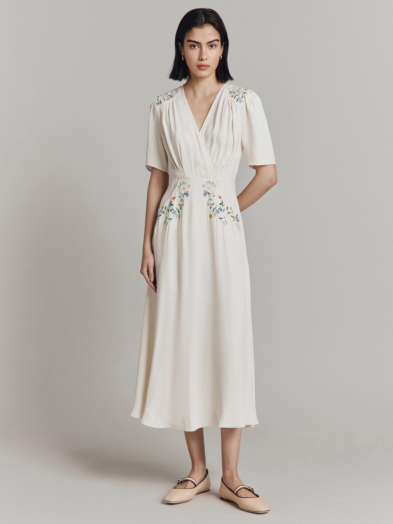 Ghost Maeve Short Sleeve Midaxi Dress Ivory Very