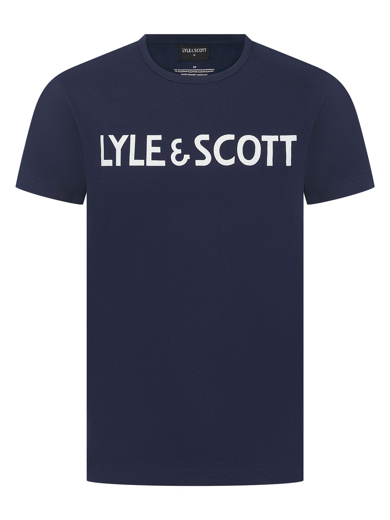 Image 2 of 6 of Lyle & Scott Lyle &amp; Scott Kelso Logo T-shirt And Cuffed Bottoms Lounge Set - Navy