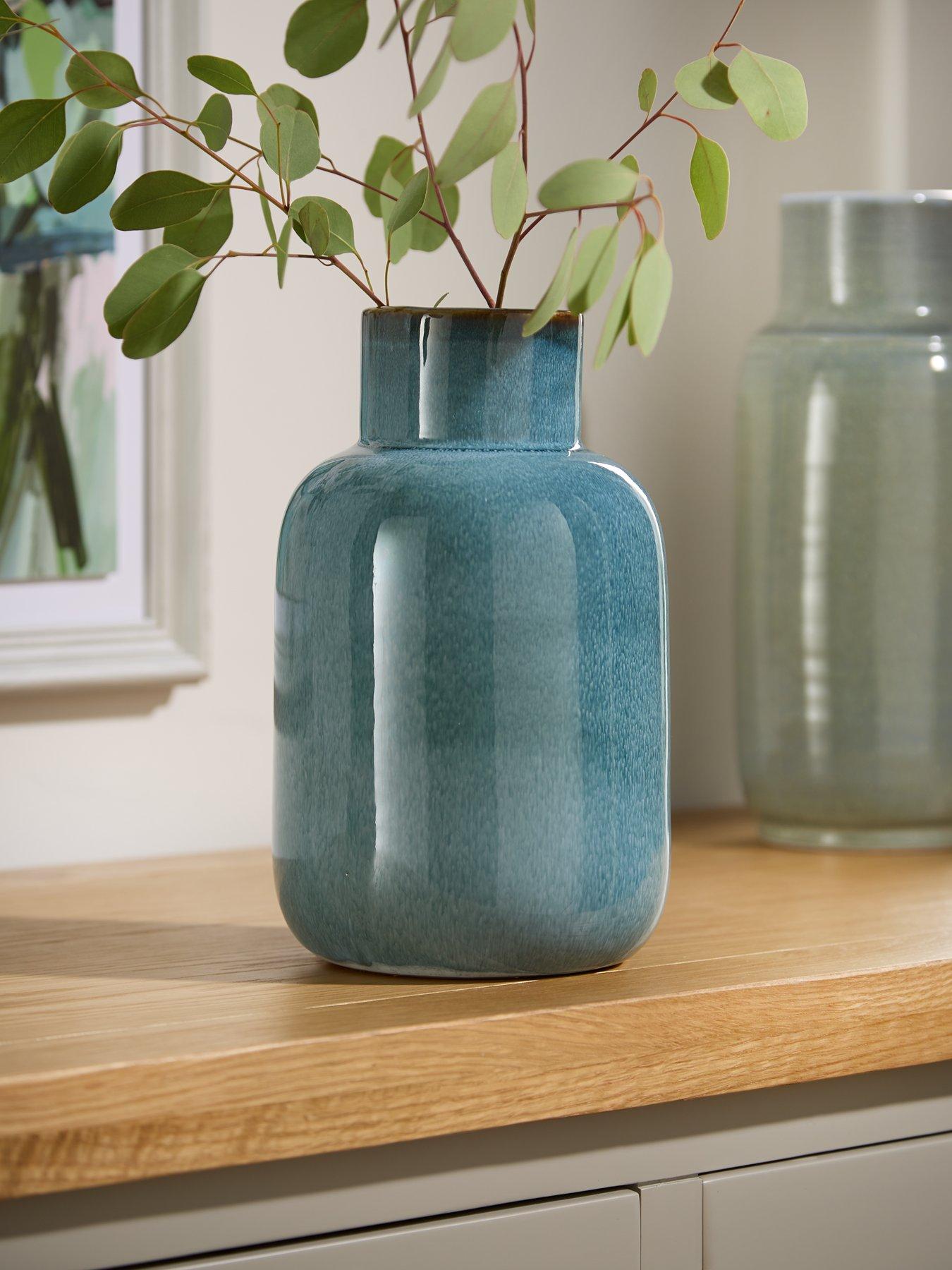 Product photograph of Very Home Short Neck Bottle Vase - Reactive Blue Glaze from very.co.uk