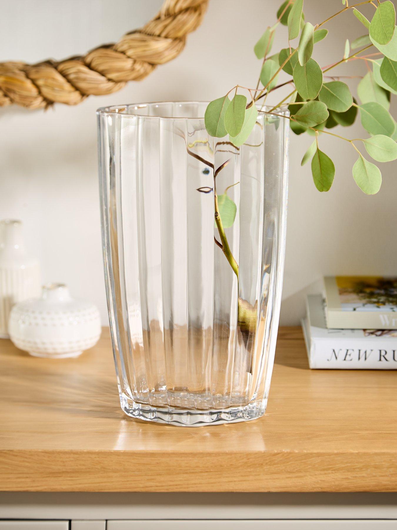 Product photograph of Very Home Large Ribbed Glass Vase from very.co.uk