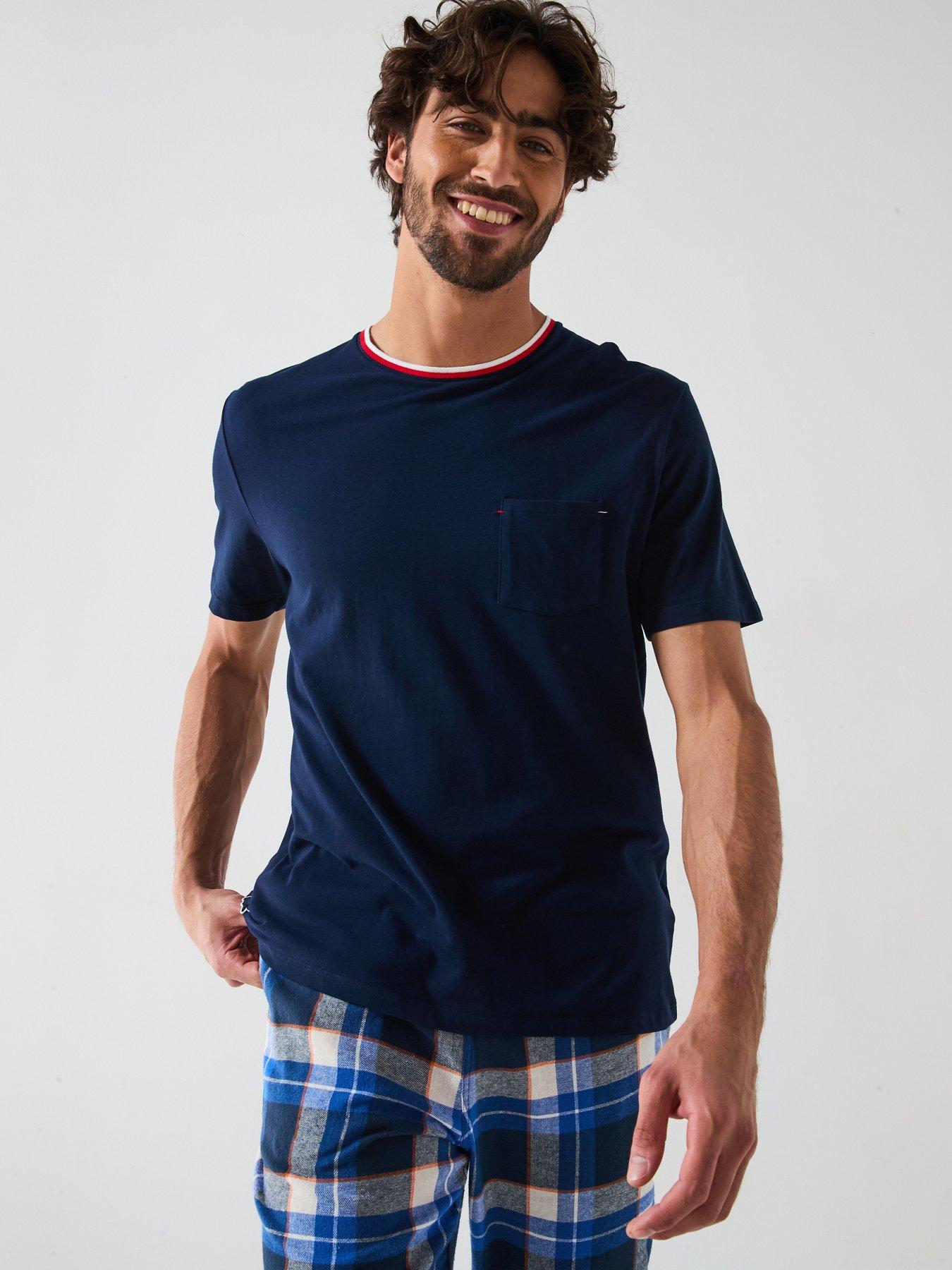 undefined Contrast Neck Jersey Pyjama Top - Navy