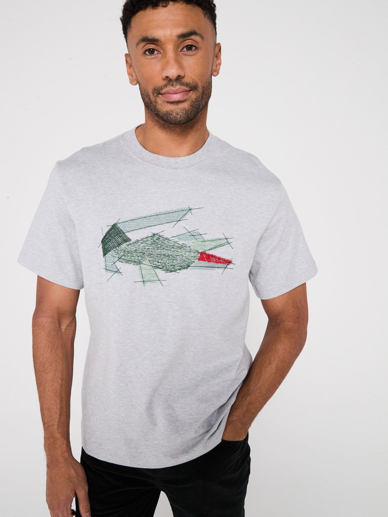 Lacoste Classic Fit Embroidered Croc Cotton Jersey T-Shirt - Grey, Grey, Size S, Men