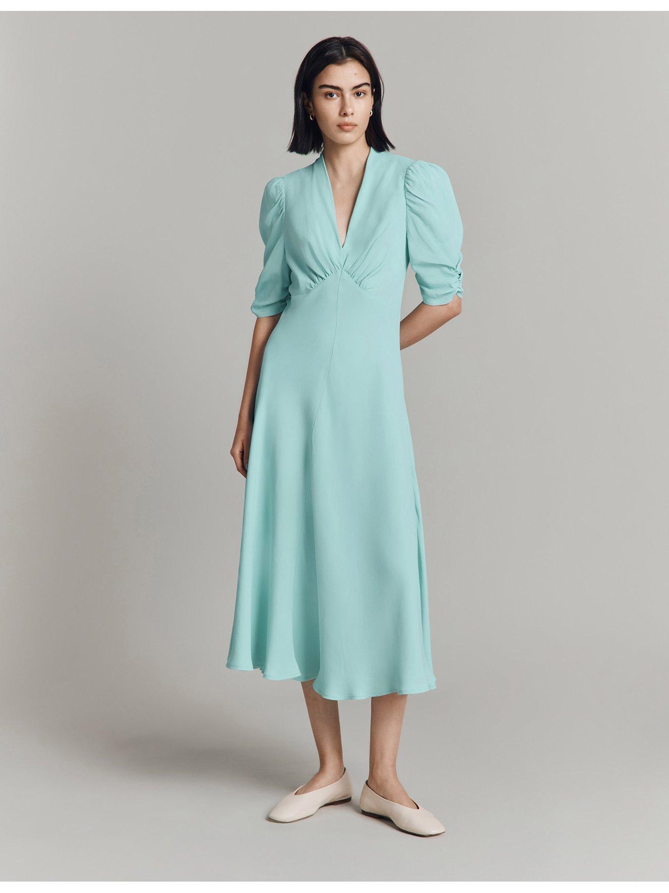 Image 1 of 4 of Ghost Madi Short Sleeve Midaxi Dress - Blue