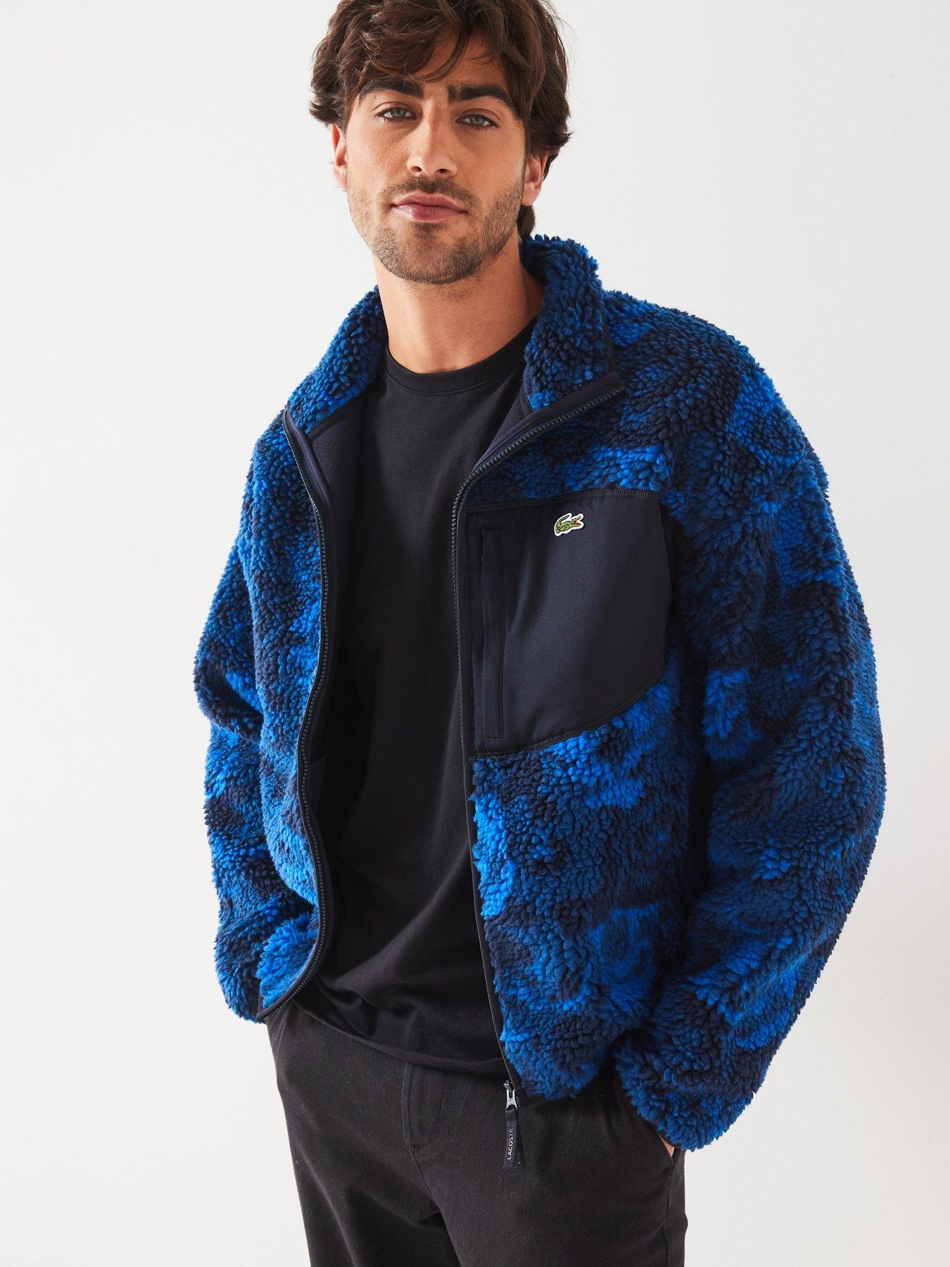 Lacoste Loose Fit Zipped Floral Fleece Jacket - Blue, Blue, Size Xl, Men