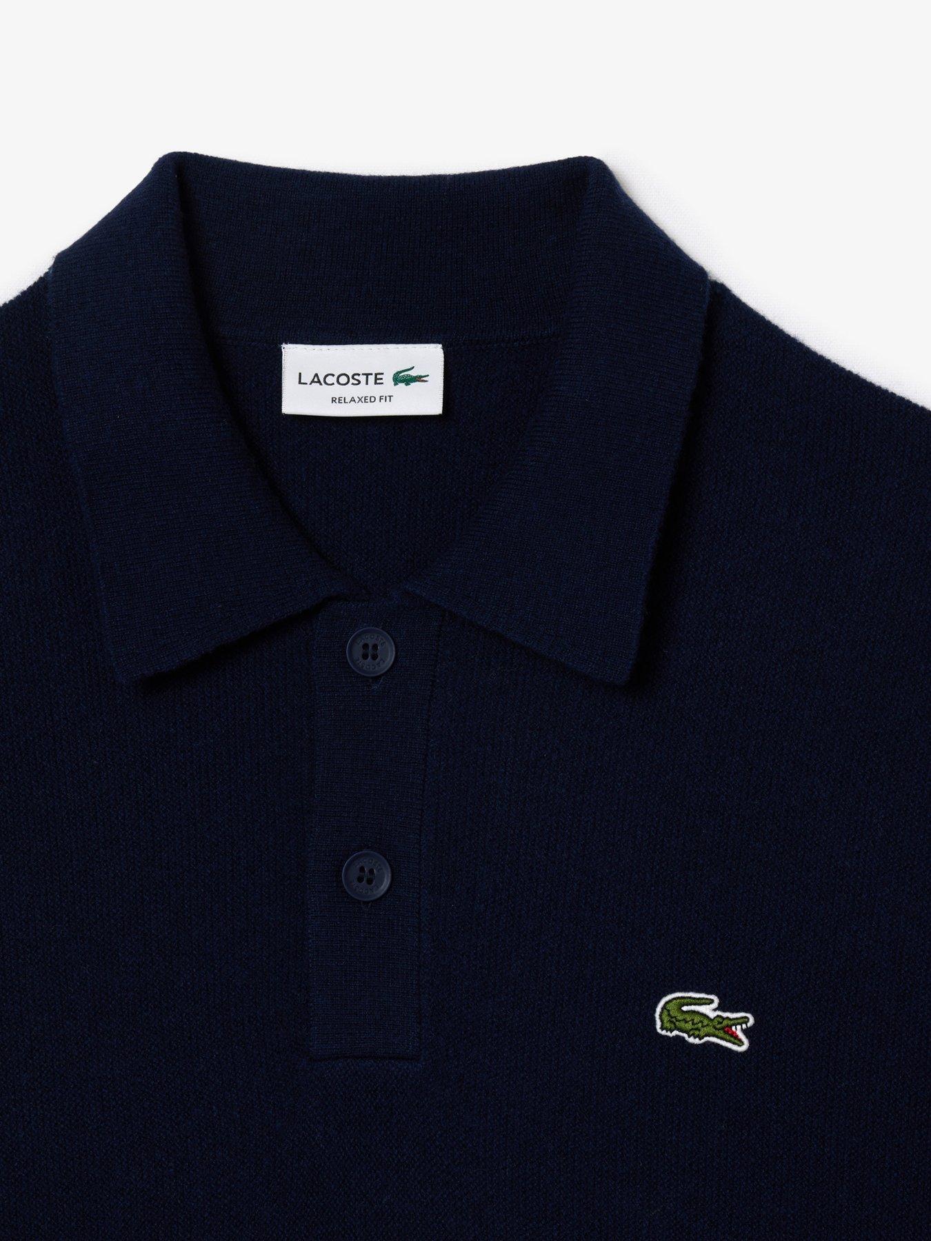 Oversized Long Sleeve Wool Knitted Polo Shirt Navy