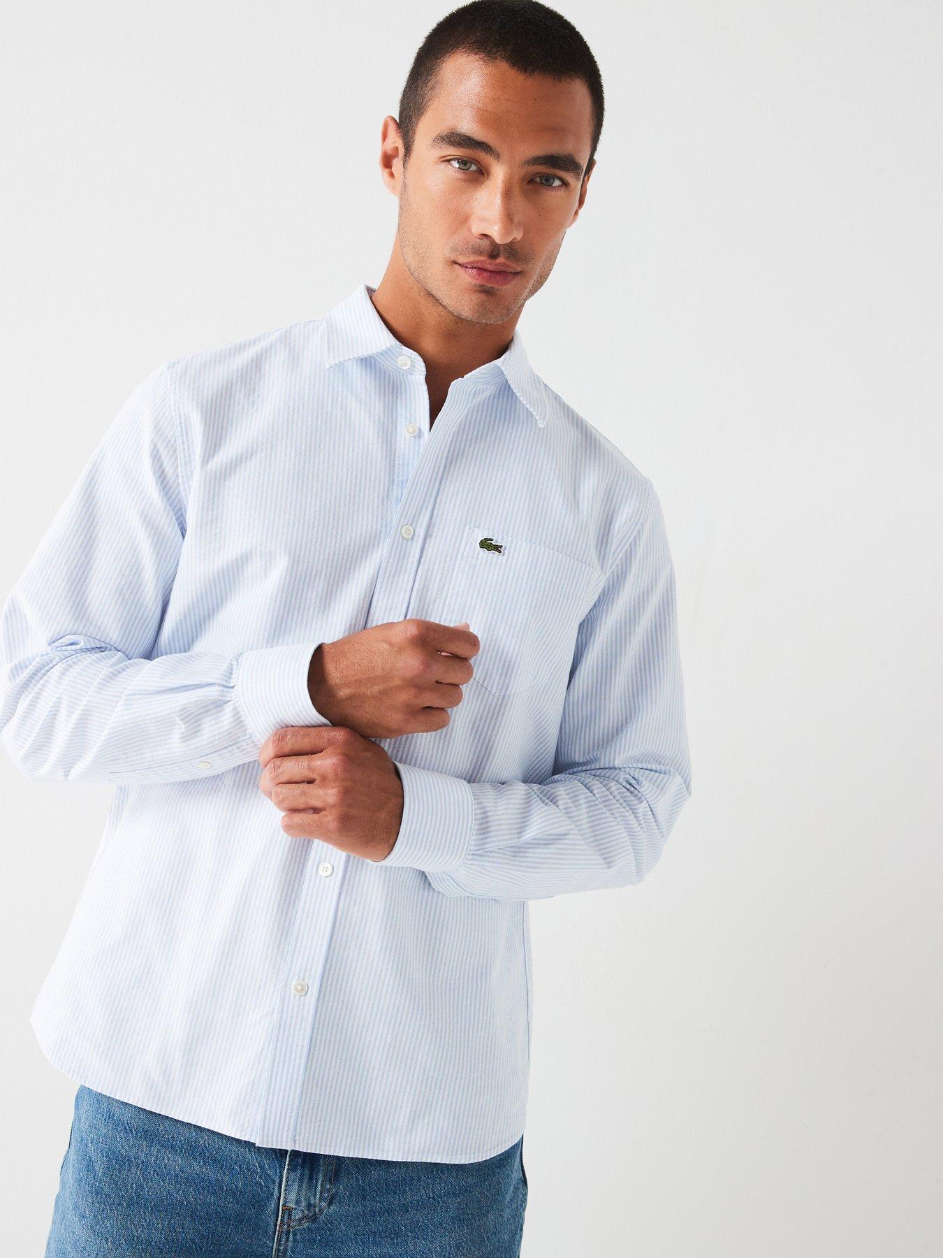 Lacoste Regular Fit Striped Oxford Pocket Detail Shirt - Light Blue, Light Blue, Size S, Men