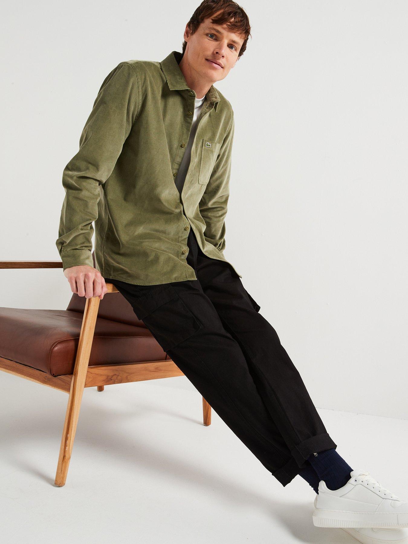 undefined Regular Fit Cotton Corduroy Pocket Shirt - Khaki