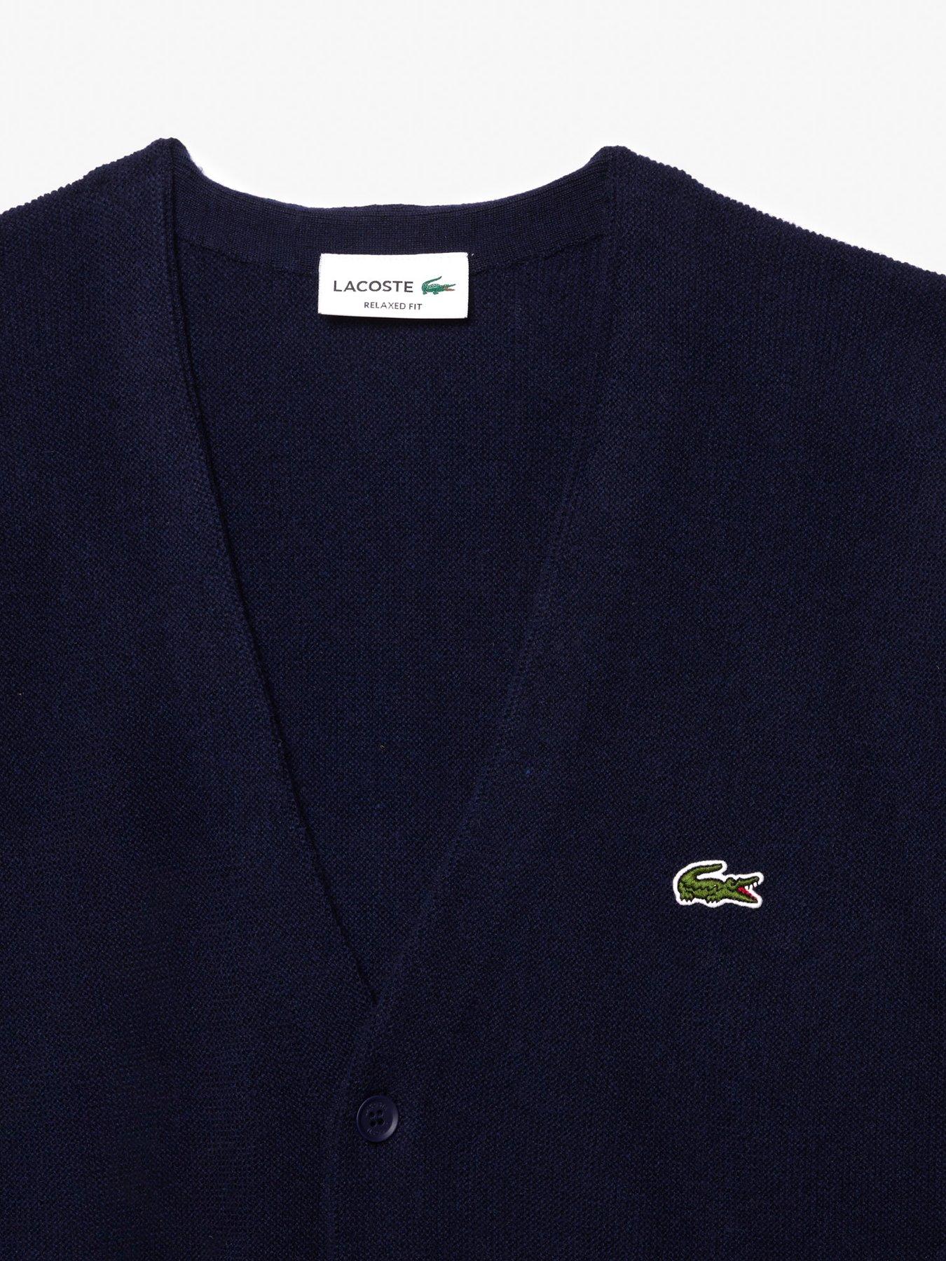 Lacoste on sale Sweater Men's 5 Black Knit Cardigan Button Front Long Sleeve Logo Retro