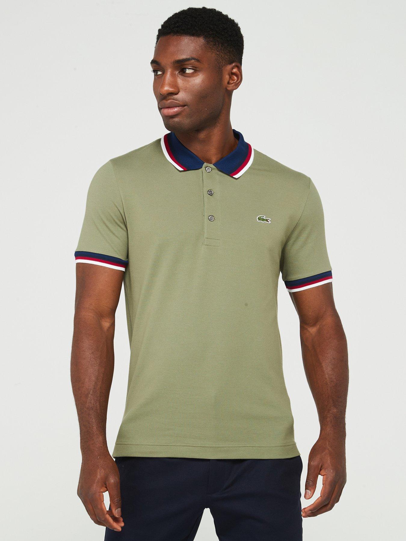 Regular Fit Stretch Cotton Pique Contrast Collar Polo Shirt Khaki