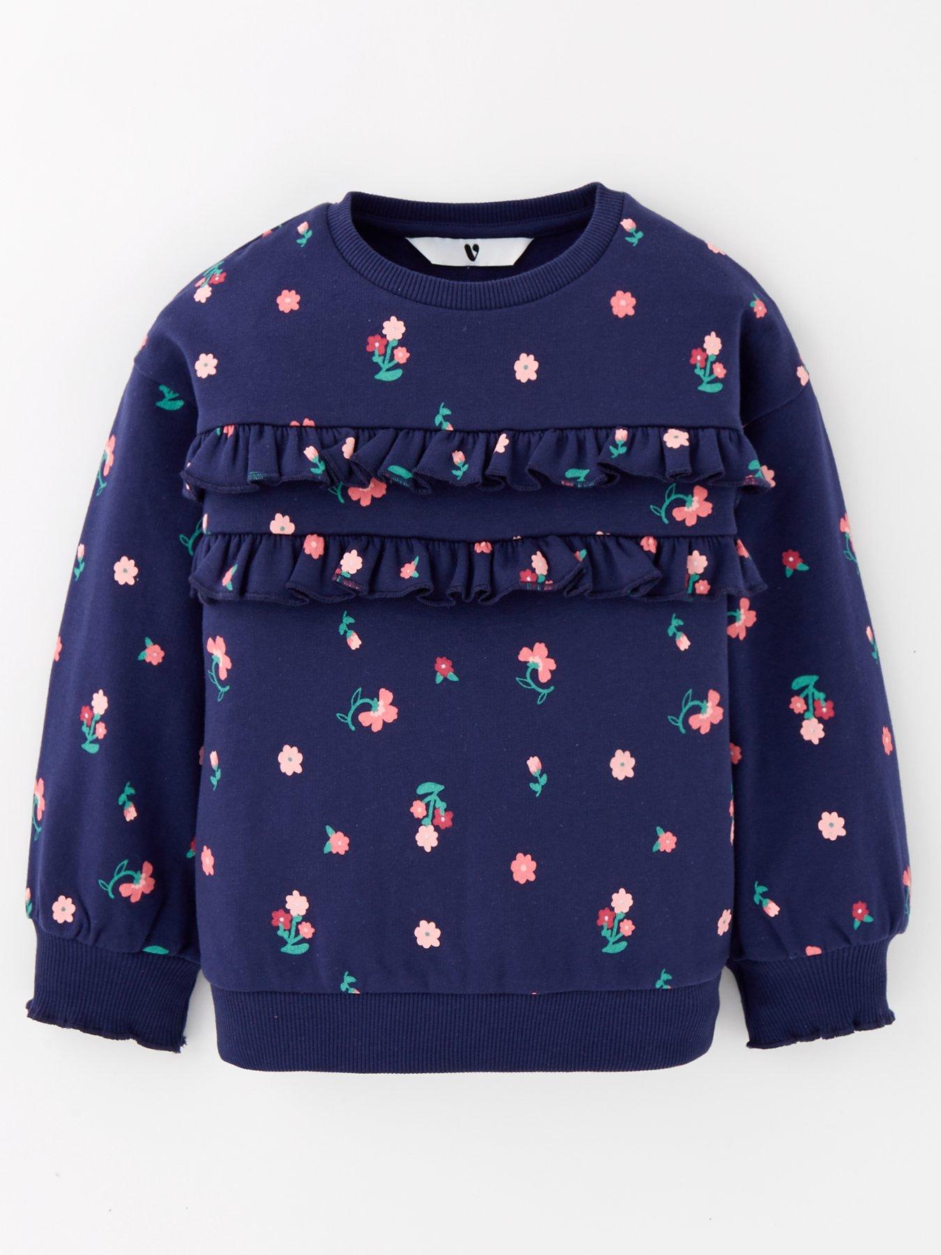 Babyhug Full Sleeve Sweatshirt Floral Print with Frill Detailing - Violet