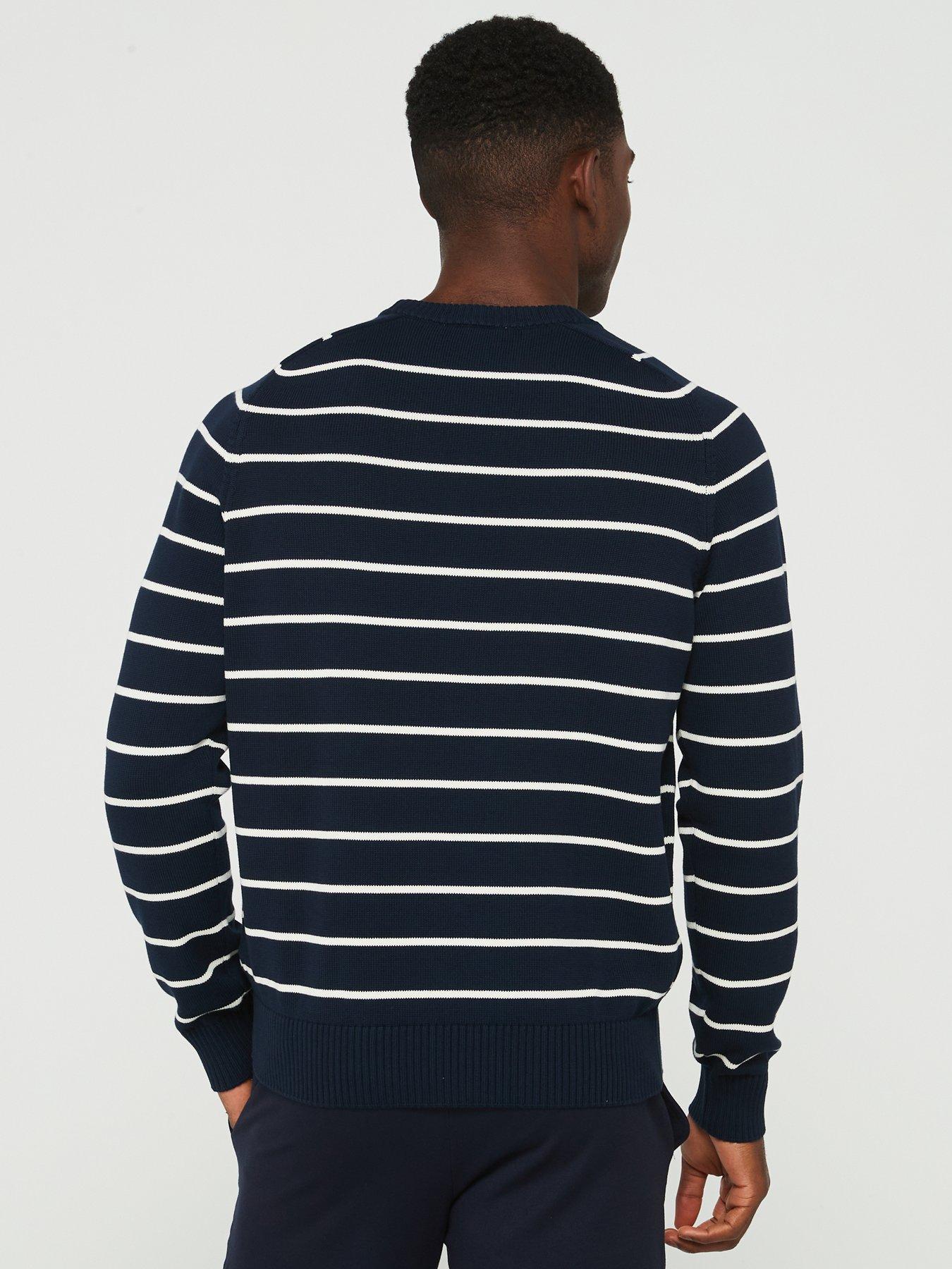 Striped Cotton Crew Neck Knitted Jumper Navy