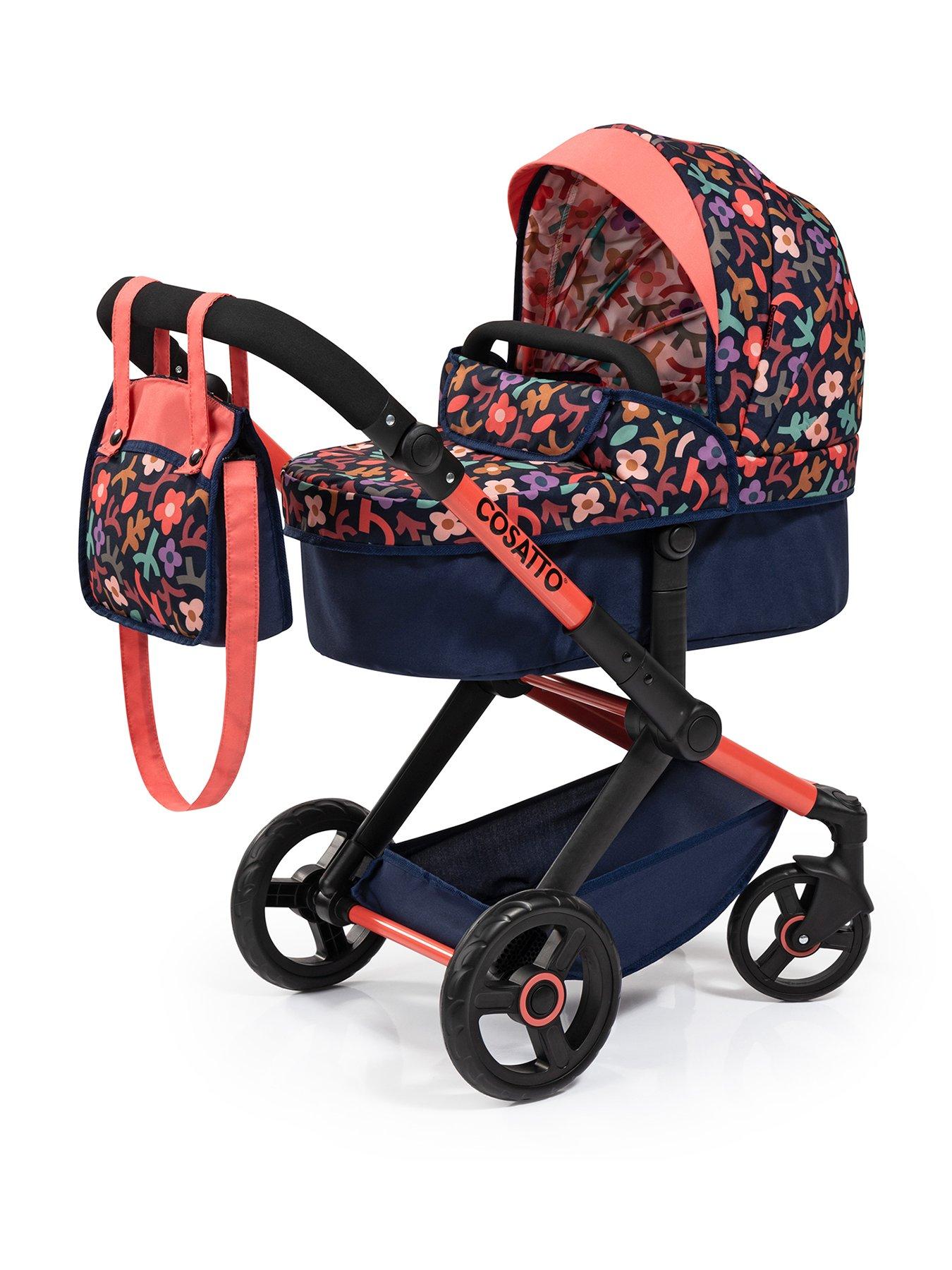 Navy Floral Print Doll Pram