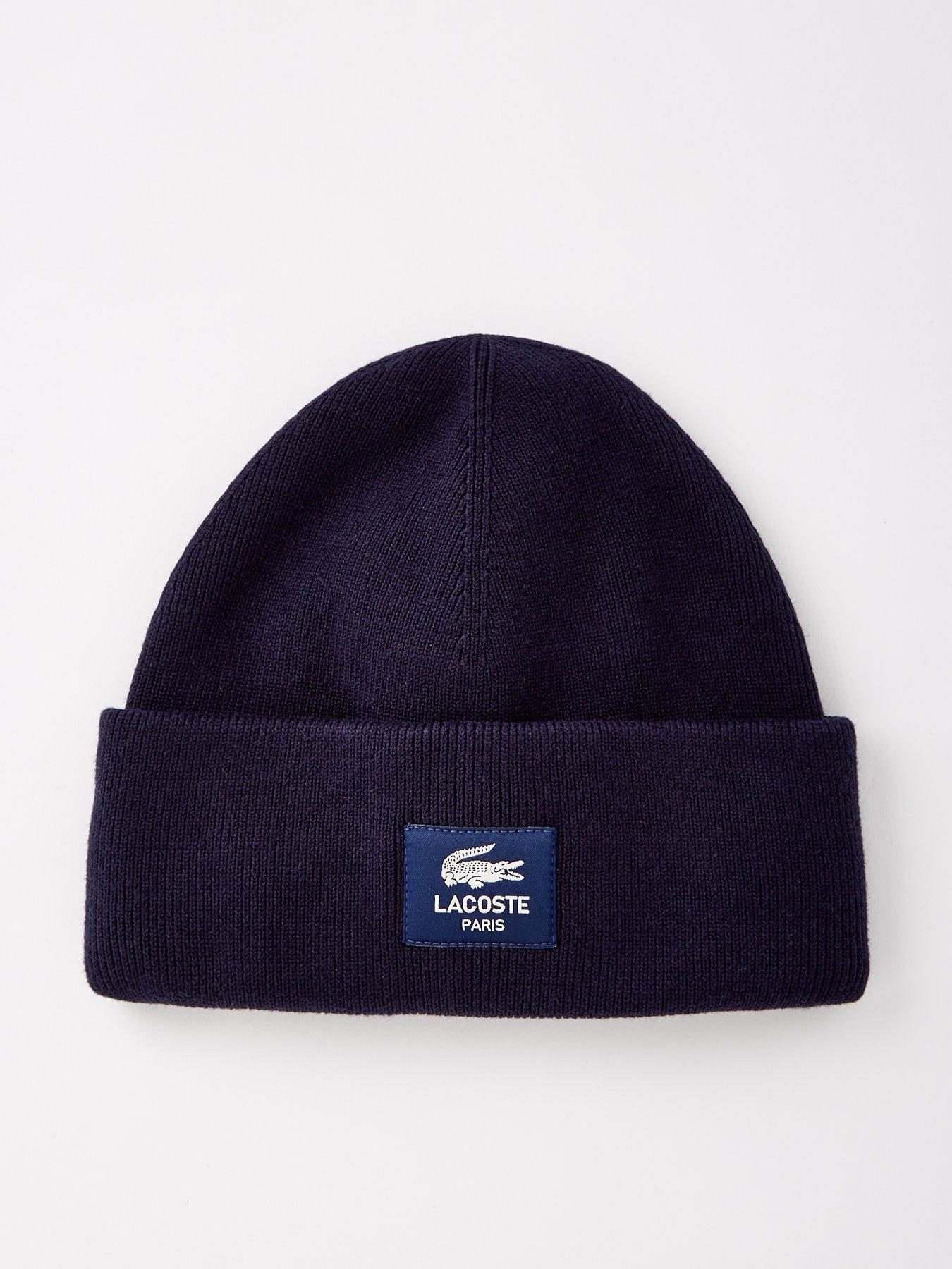 Lacoste Double Sided Cotton Blend Badge Beanie Hat Navy Very