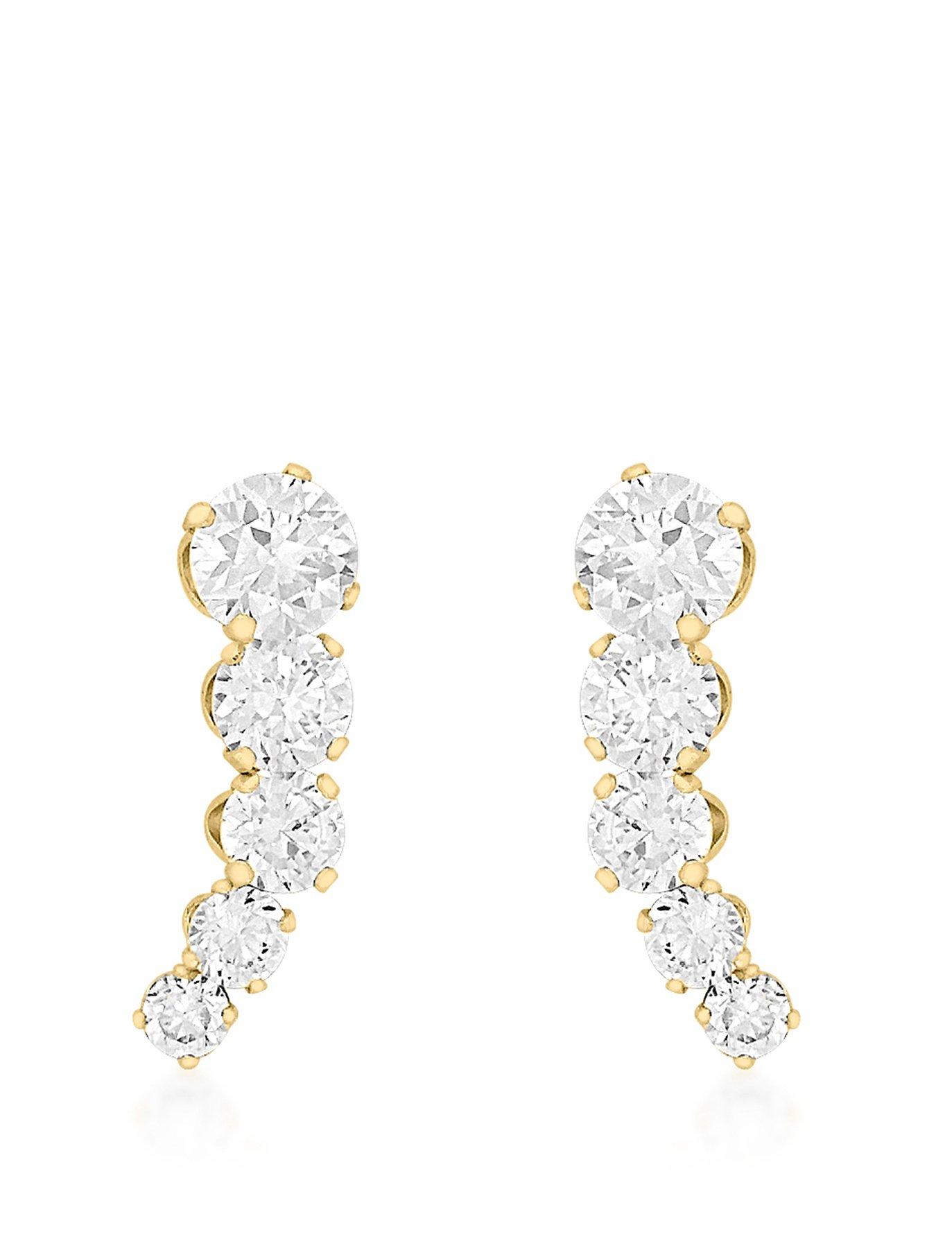 Product photograph of Love Gold 9ct Yellow Gold Graduated 5-stone Cz Stud Earrings from very.co.uk