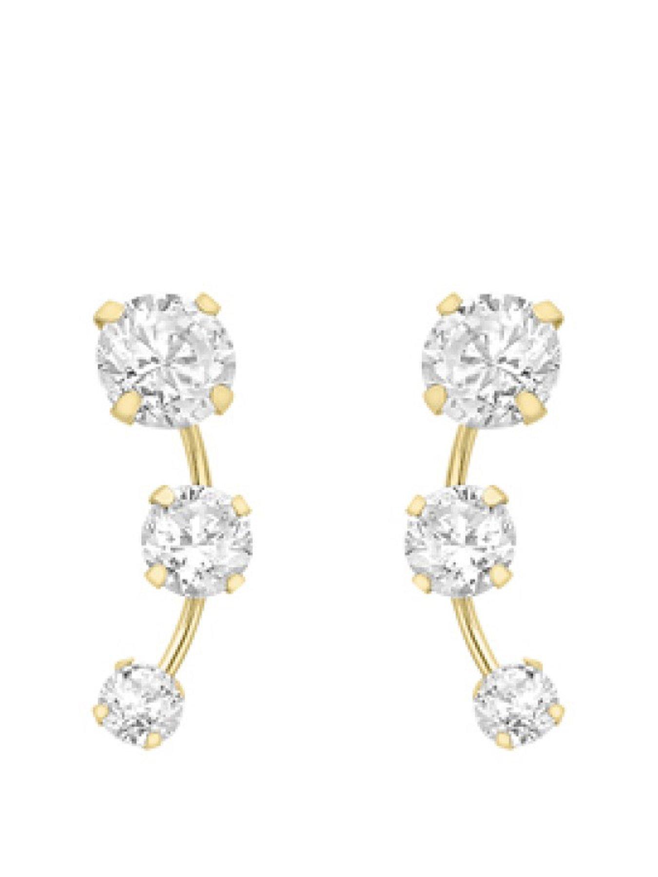 Product photograph of Love Gold 9ct Yellow Gold Graduated Triple-cz Curve Stud Earrings from very.co.uk