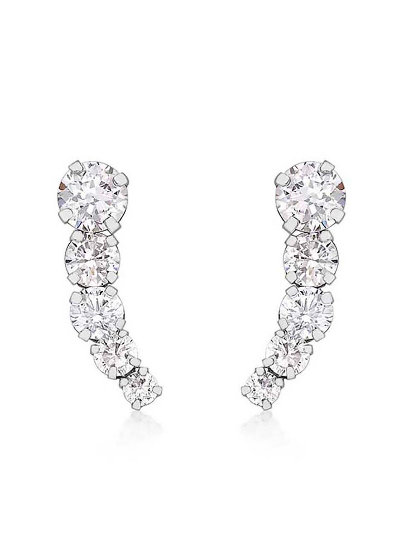 Product photograph of Love Gold 9ct White Gold Cz 5-stone Graduated Drop Earrings from very.co.uk