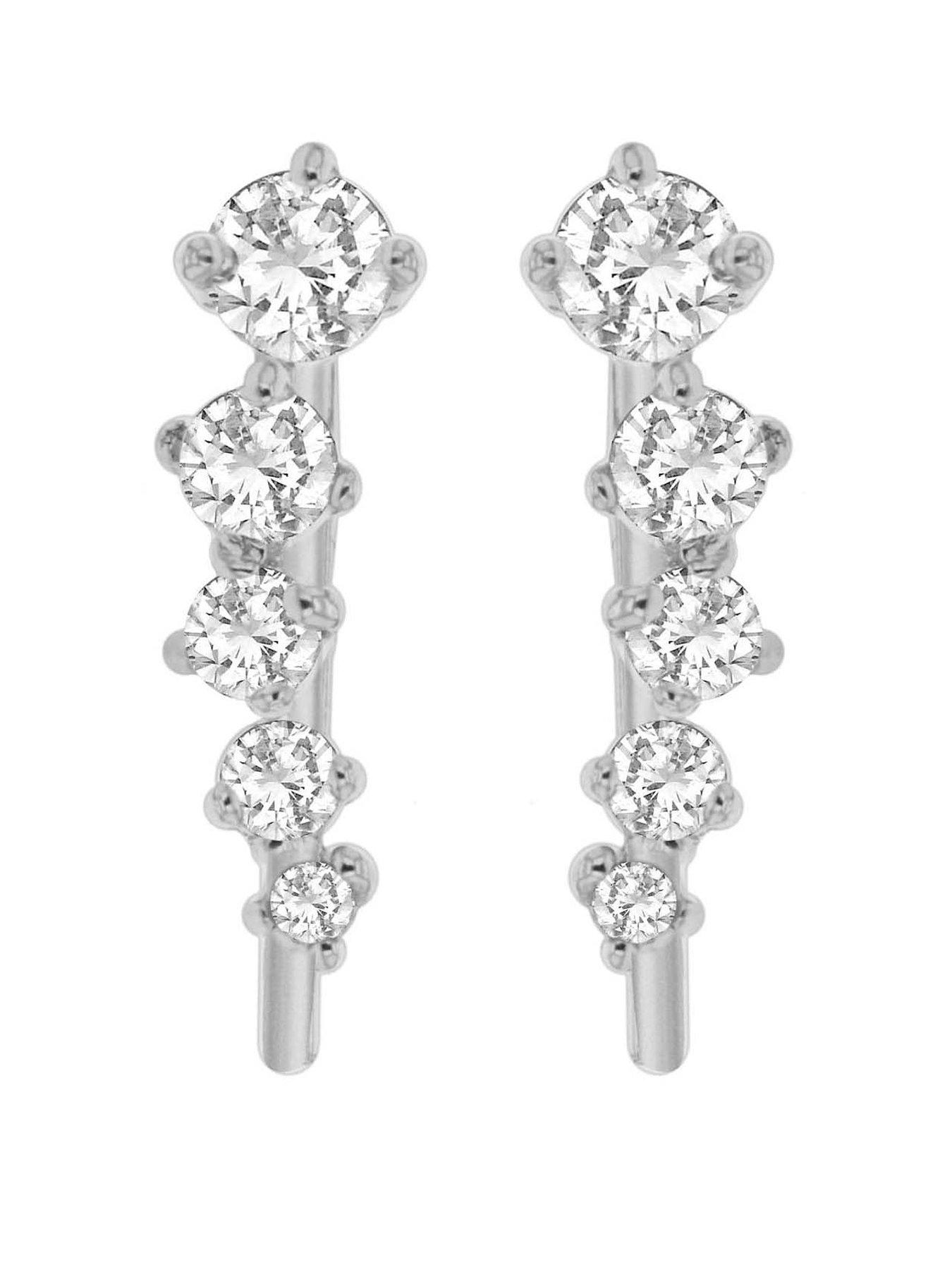 Product photograph of The Love Silver Collection Sterling Silver Rhodium Plated 5-stone Graduated Cz Crawler Earrings from very.co.uk