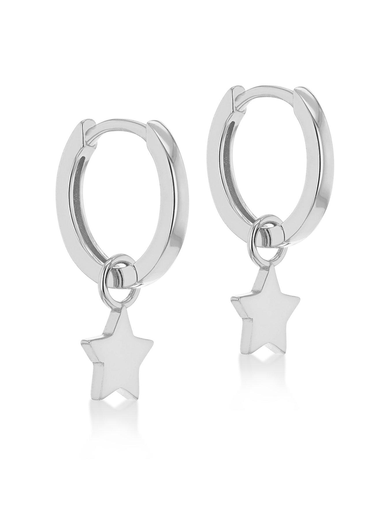 Product photograph of The Love Silver Collection Sterling Silver Rhodium Plated Star Huggy Earrings from very.co.uk