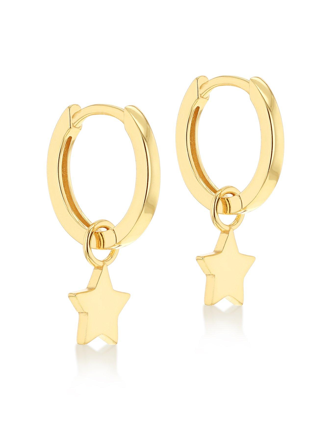 Product photograph of The Love Silver Collection Sterling Silver Yellow Gold Plated Star Huggy Earrings from very.co.uk
