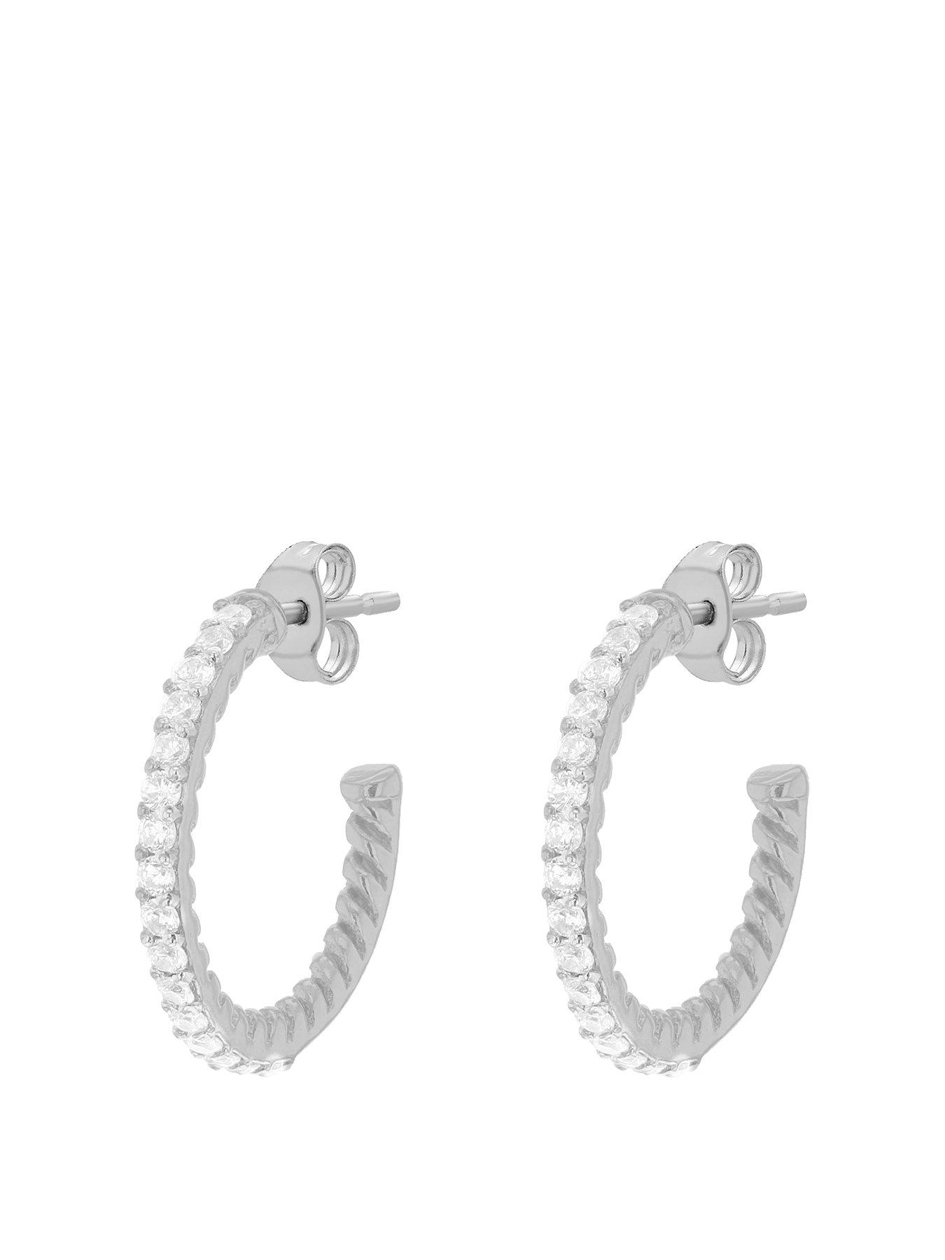 Product photograph of The Love Silver Collection Sterling Silver Cz Half-hoop Earrings from very.co.uk