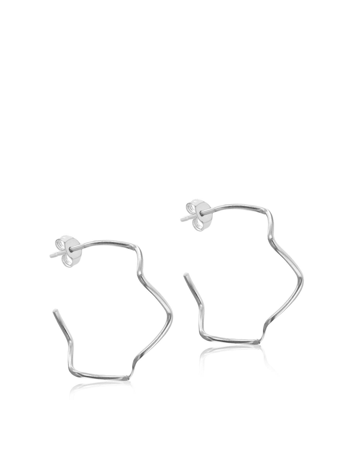 Product photograph of The Love Silver Collection Sterling Silver Zig-zag Hoop Earrings from very.co.uk