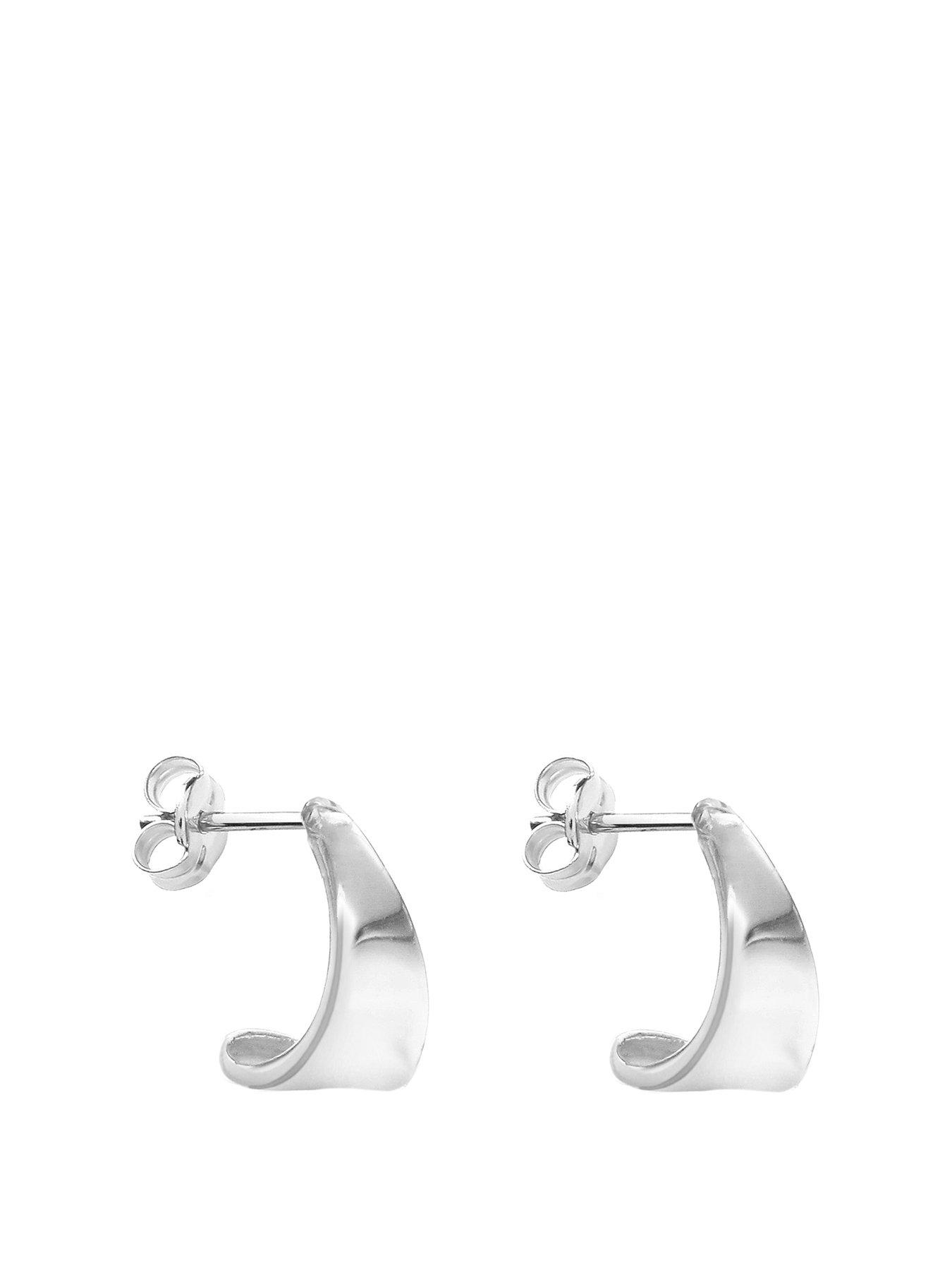 Product photograph of The Love Silver Collection Sterling Silver Tapered Half-hoop Earrings from very.co.uk