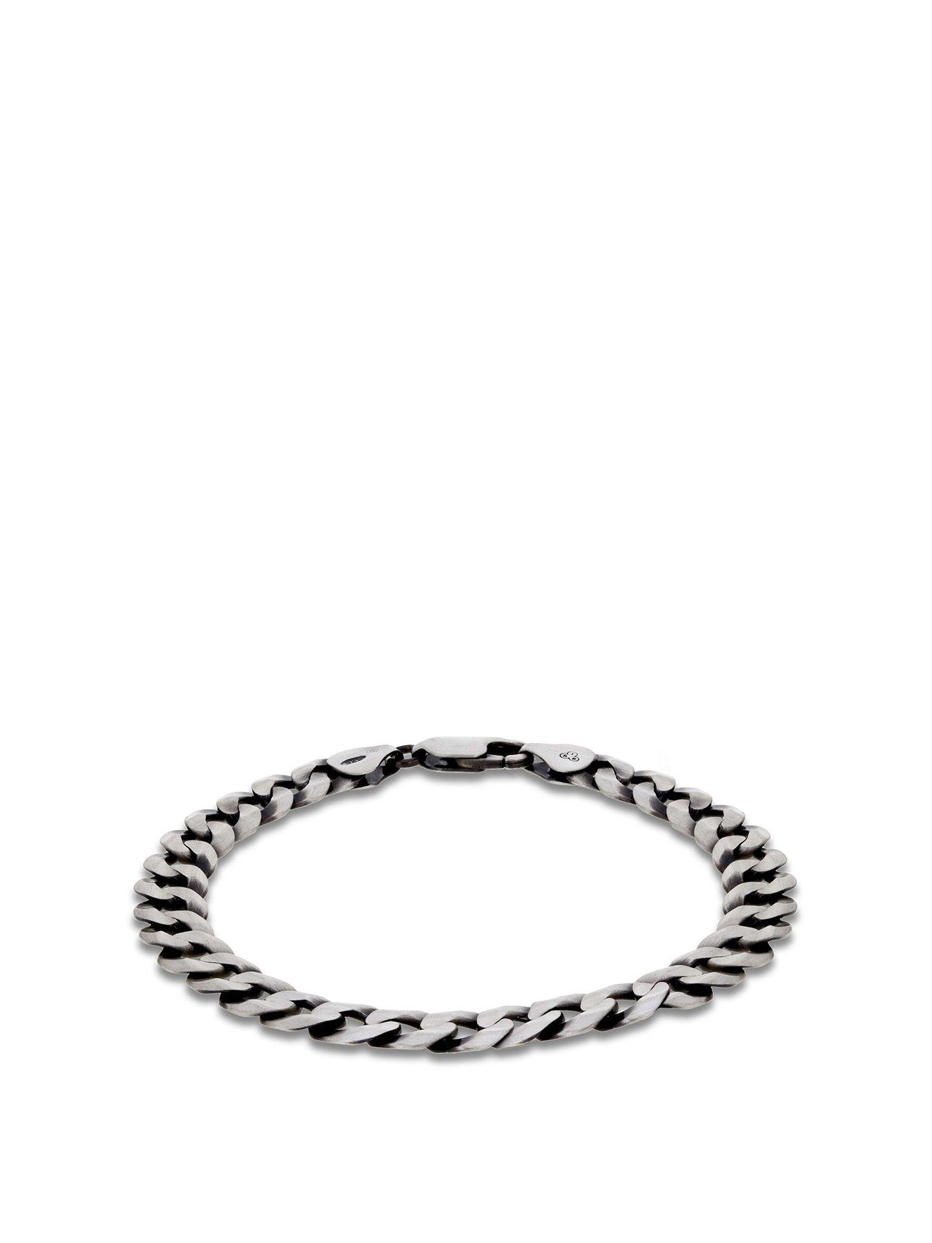 Product photograph of The Love Silver Collection Sterling Silver Oxidised Flat Curb Bracelet from very.co.uk