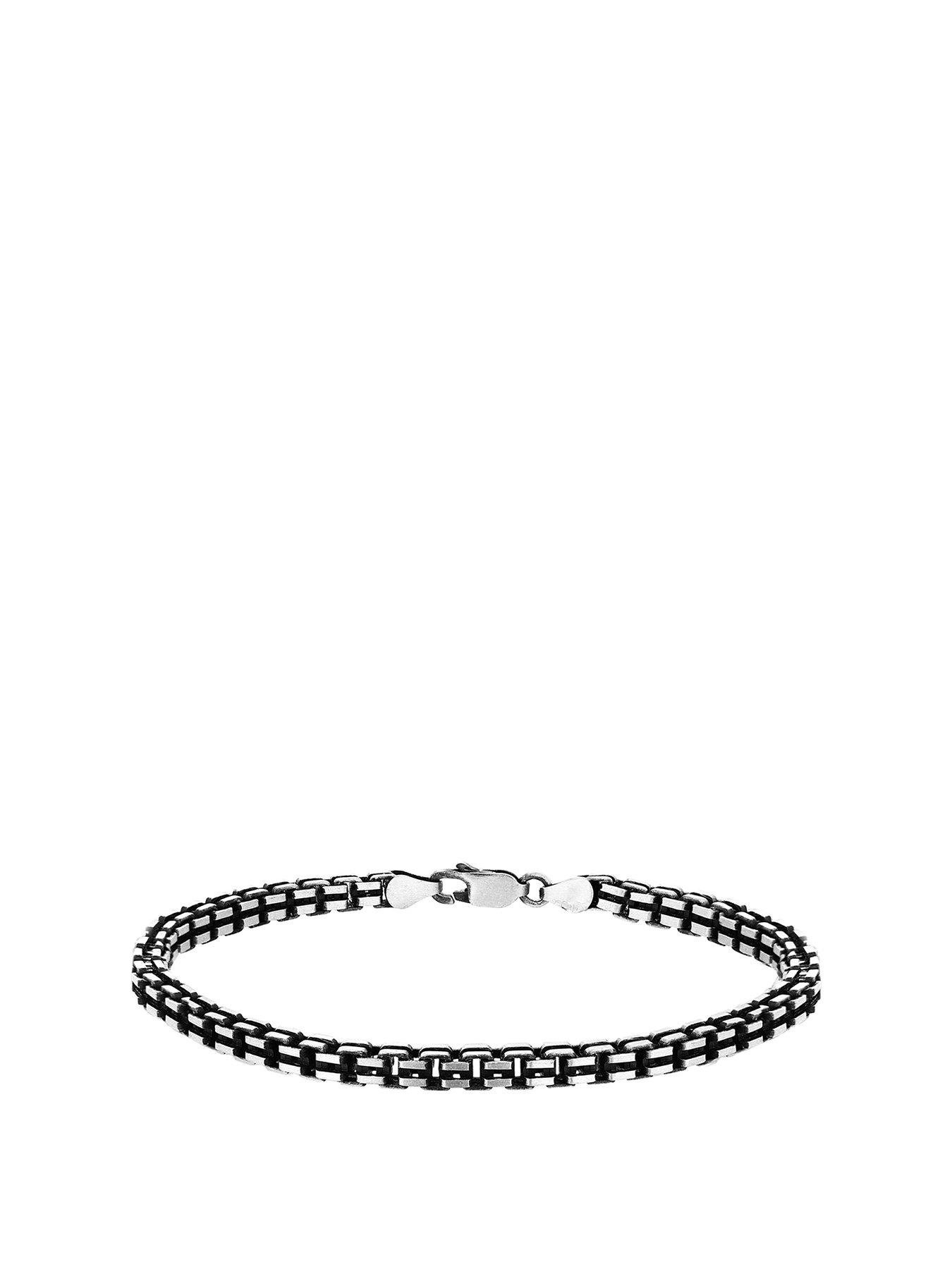 Product photograph of The Love Silver Collection Sterling Silver Oxidised Grooved Box Bracelet from very.co.uk