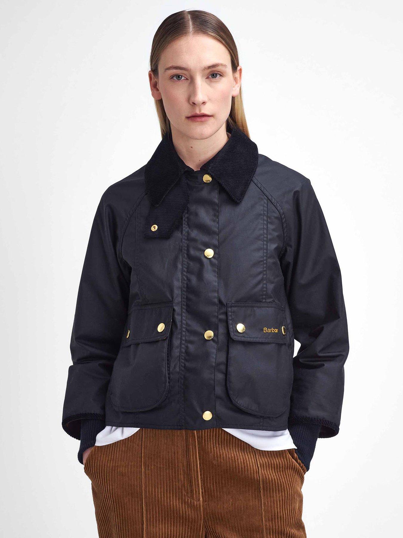 Barbour Cropped Beadnell Wax Jacket - Black, Black, Size 14, Women