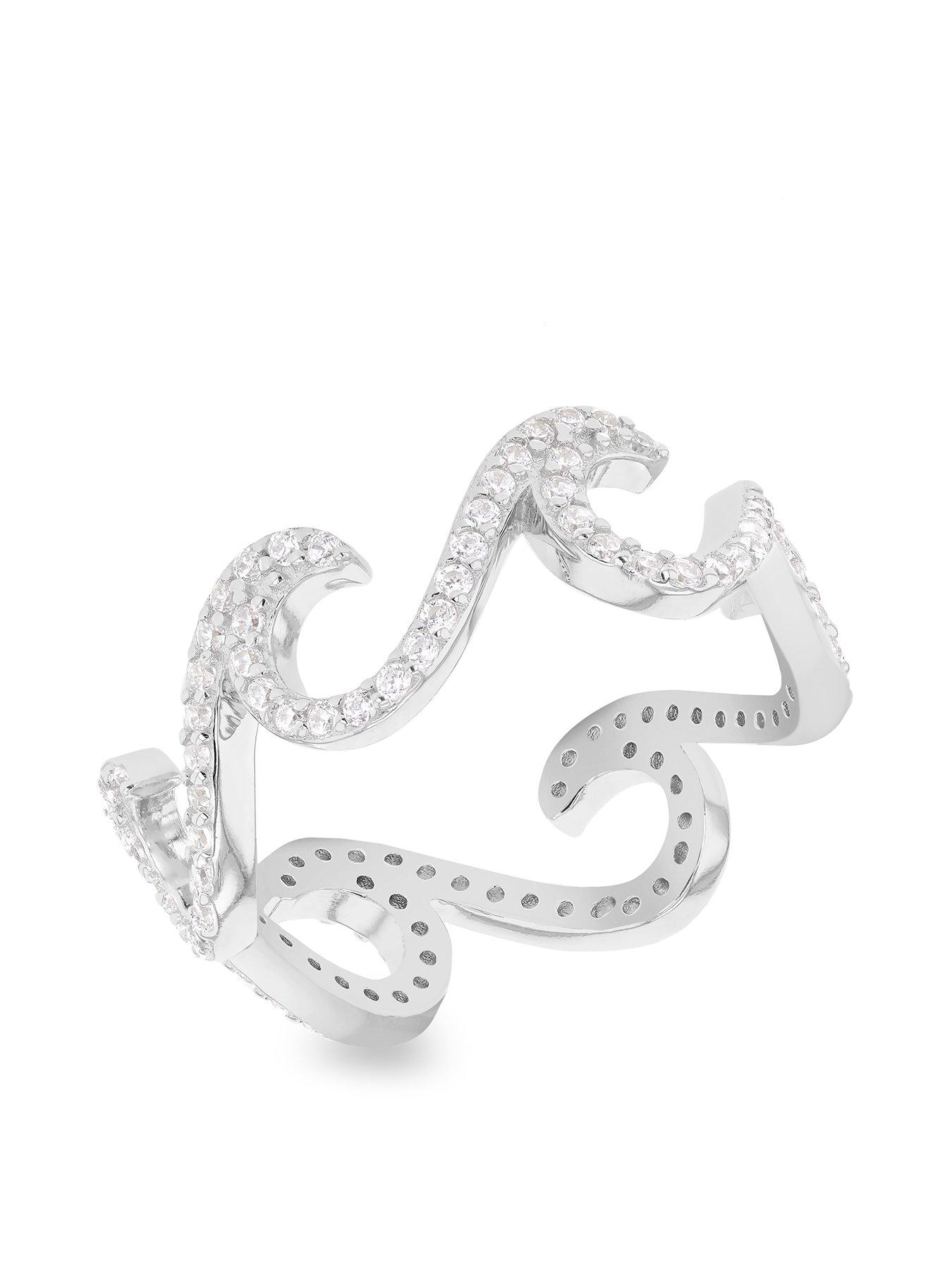Product photograph of The Love Silver Collection Sterling Silver Rhodium Plated Round White Cz Wave Ring from very.co.uk