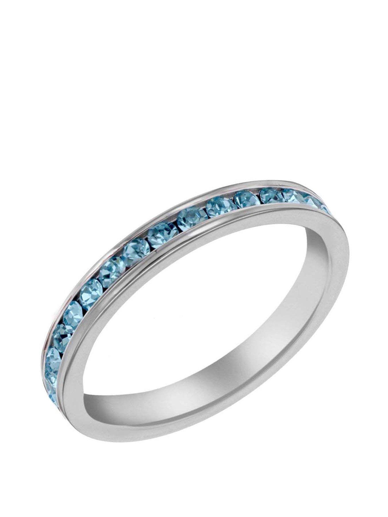 Product photograph of The Love Silver Collection Sterling Silver Blue Crystal Eternity Ring from very.co.uk
