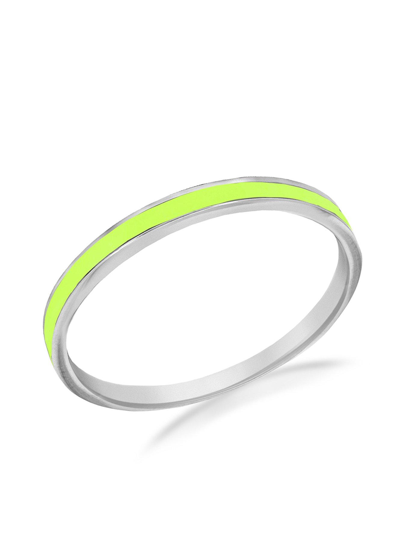 Product photograph of The Love Silver Collection Sterling Silver Green Enamel Band Ring from very.co.uk