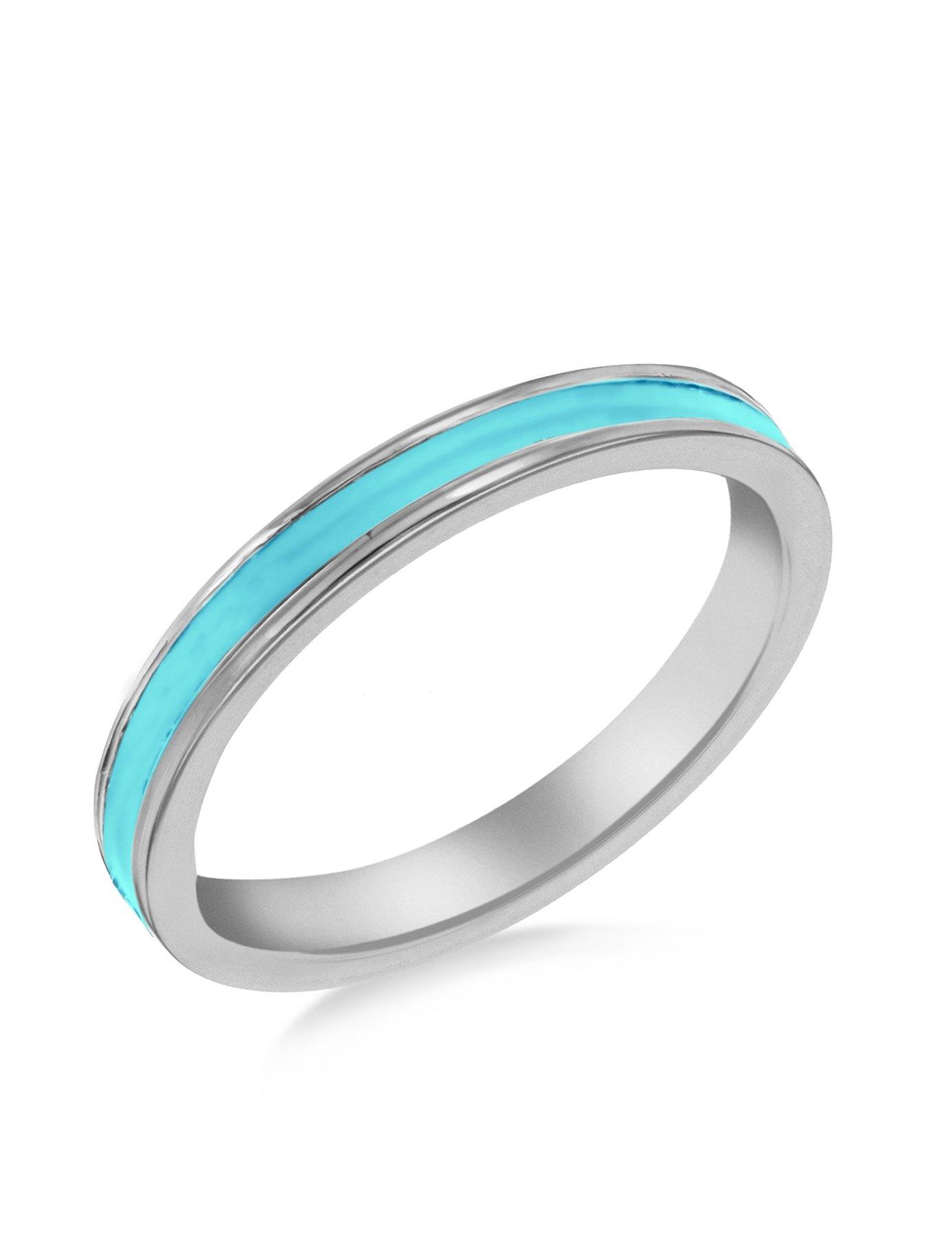 Product photograph of The Love Silver Collection Sterling Silver Turquoise Enamel Band Ring from very.co.uk