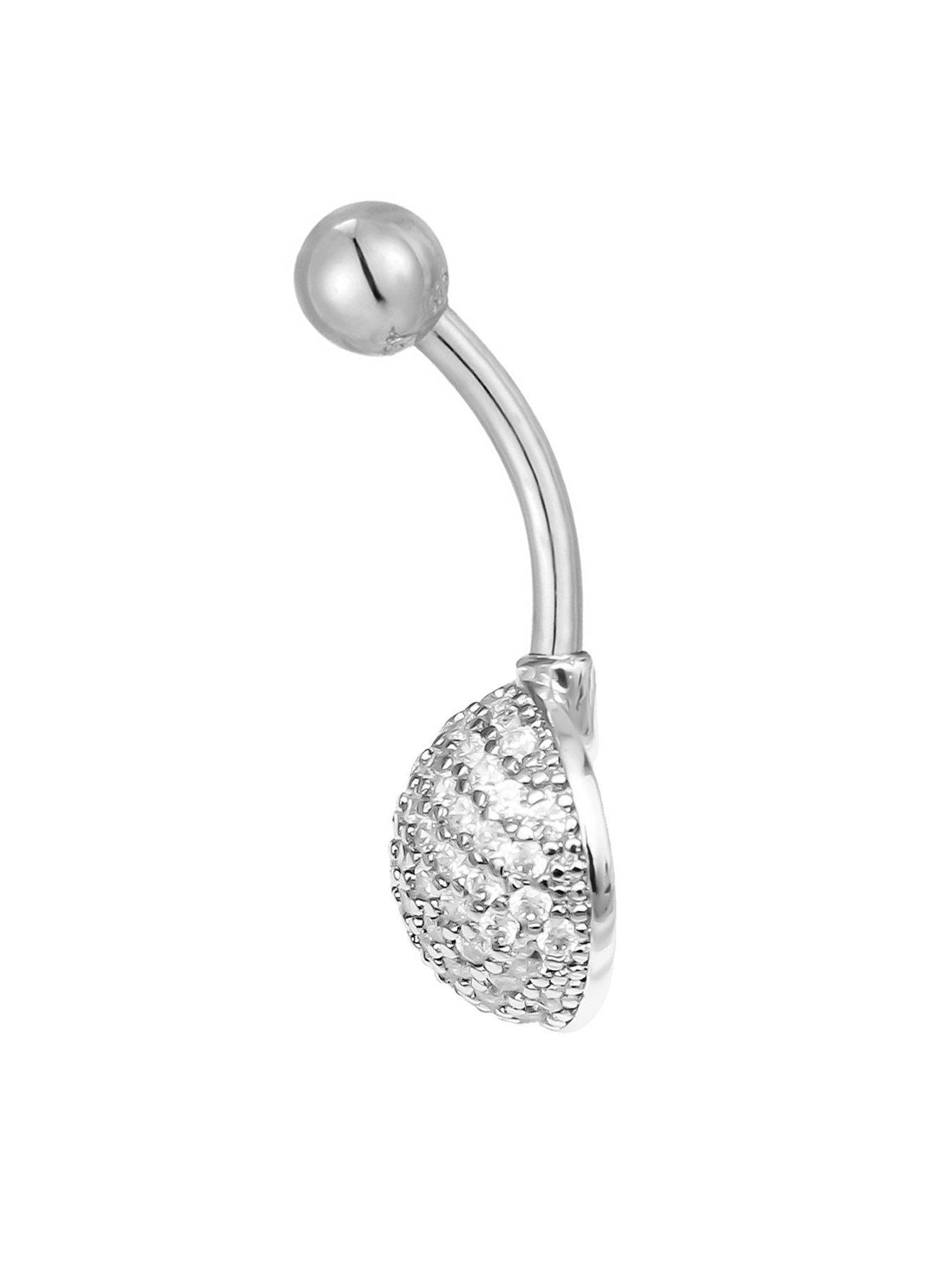 The Love Silver Collection Crystal Glitterball Belly Bar | Very.co.uk