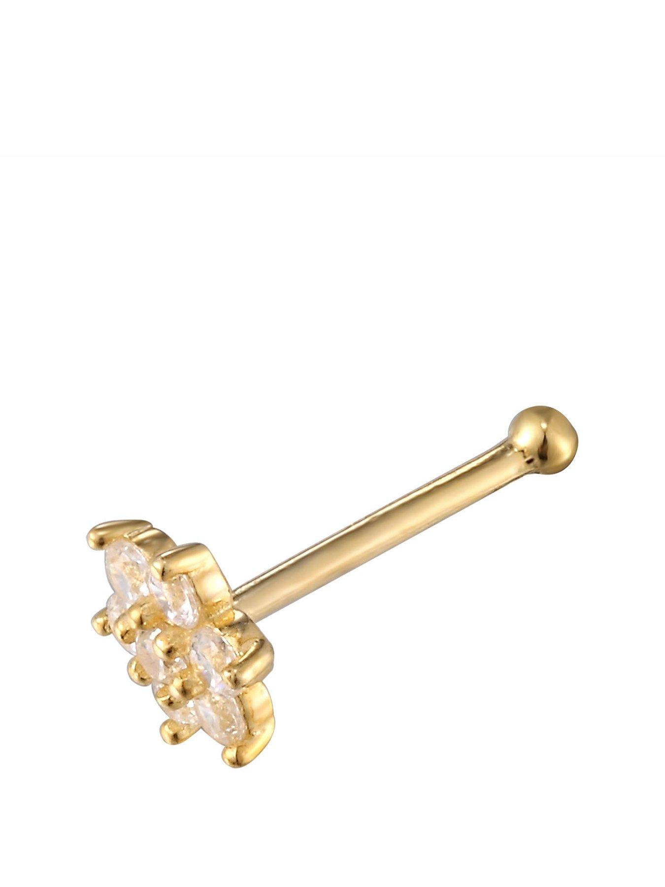 Product photograph of The Love Collection 9ct Solid Gold Flower Nose Pin from very.co.uk
