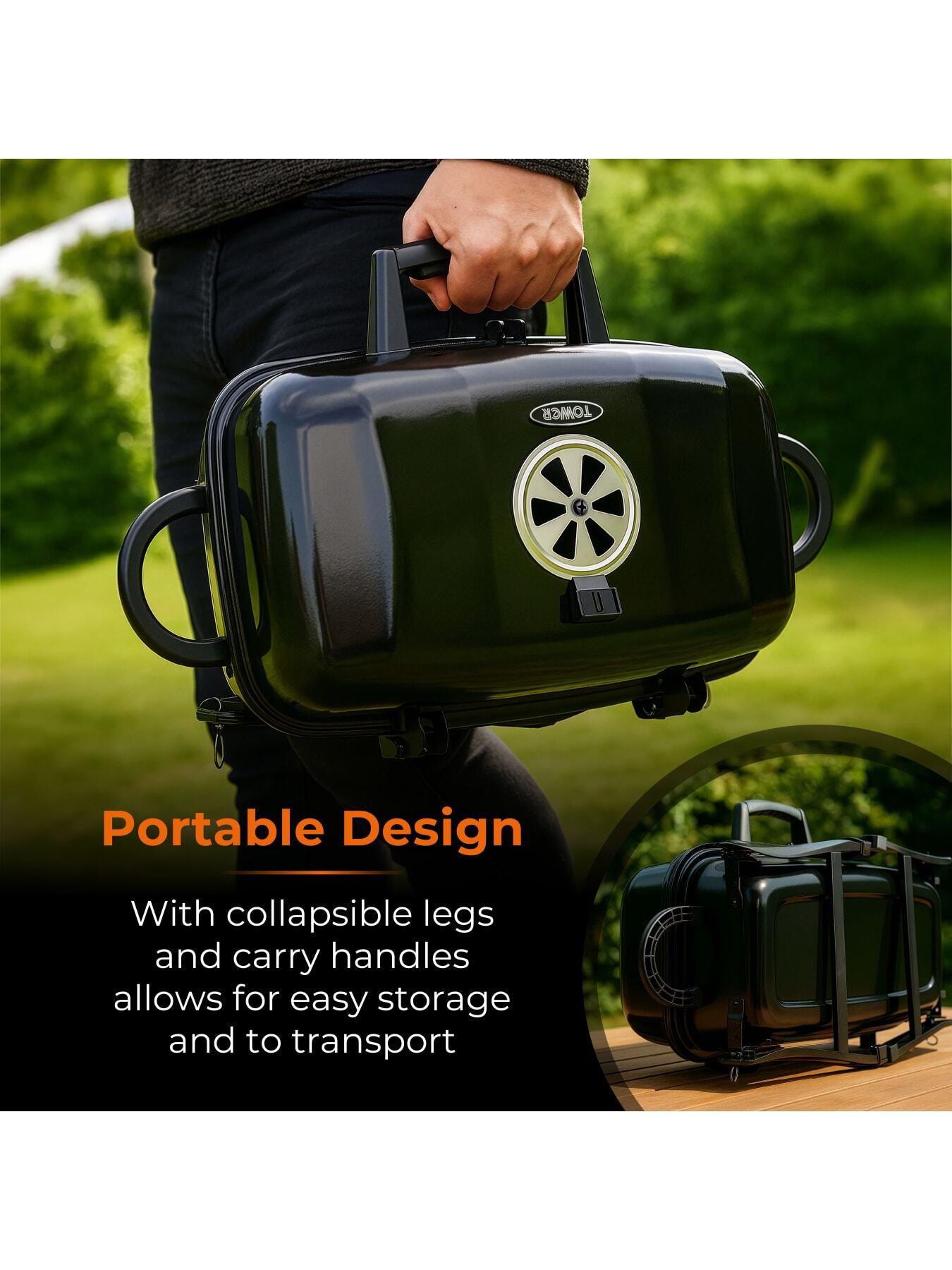 Image 4 of 7 of Tower Portable Charcoal Grill with Collapsible Legs, Black