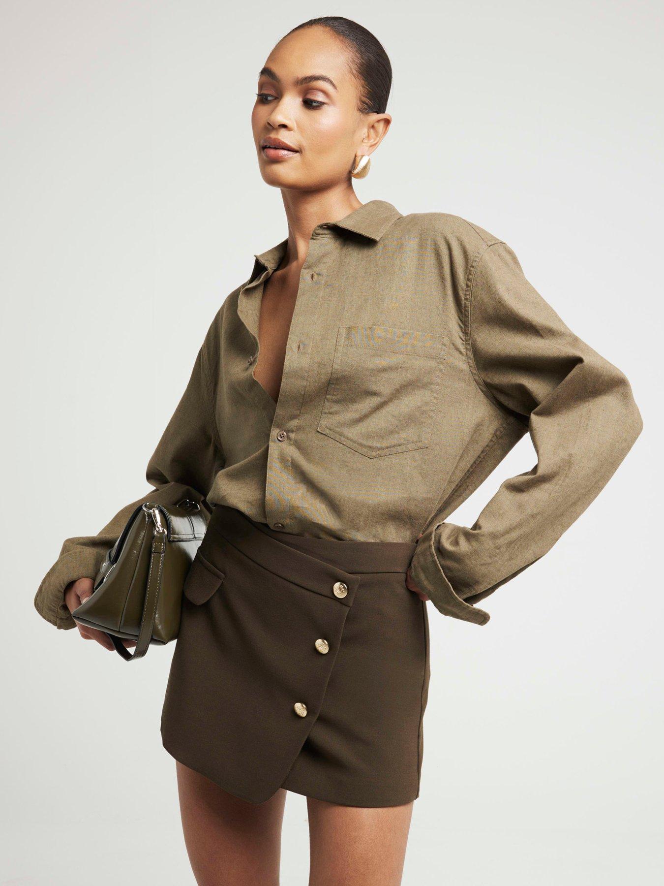 River Island Asymmetric Tailored Skort Khaki Very