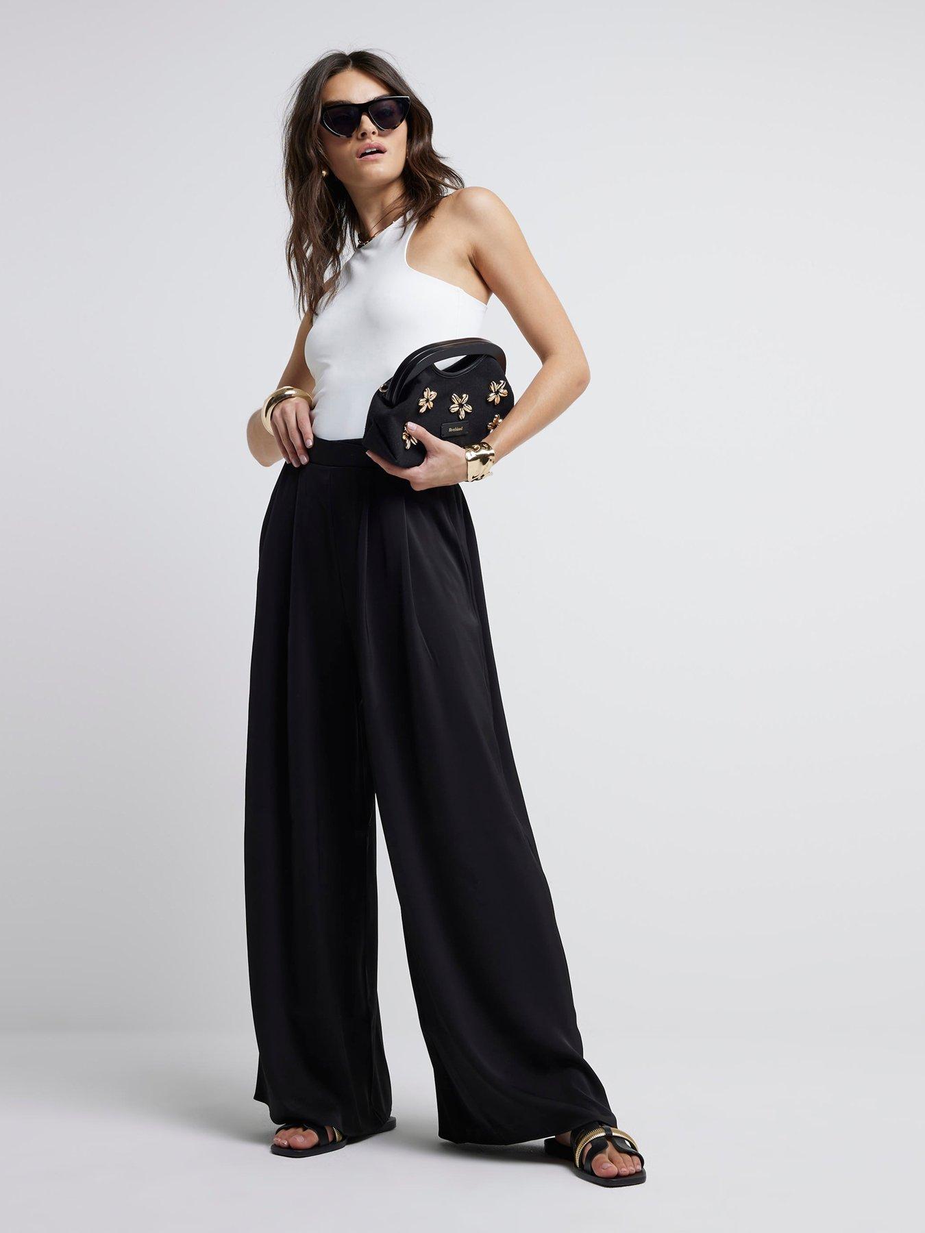 undefined Palazzo Wide Leg Trouser - Black