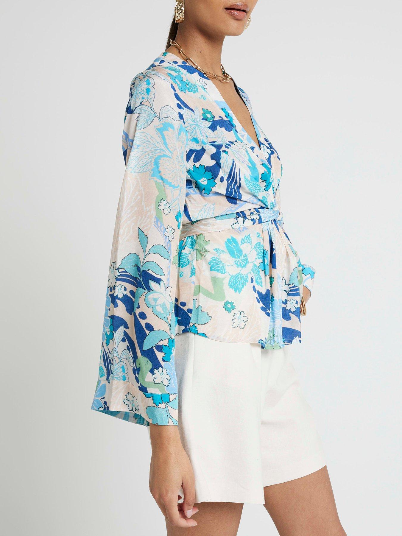 Image 2 of 5 of River Island Tie Front Top - Blue