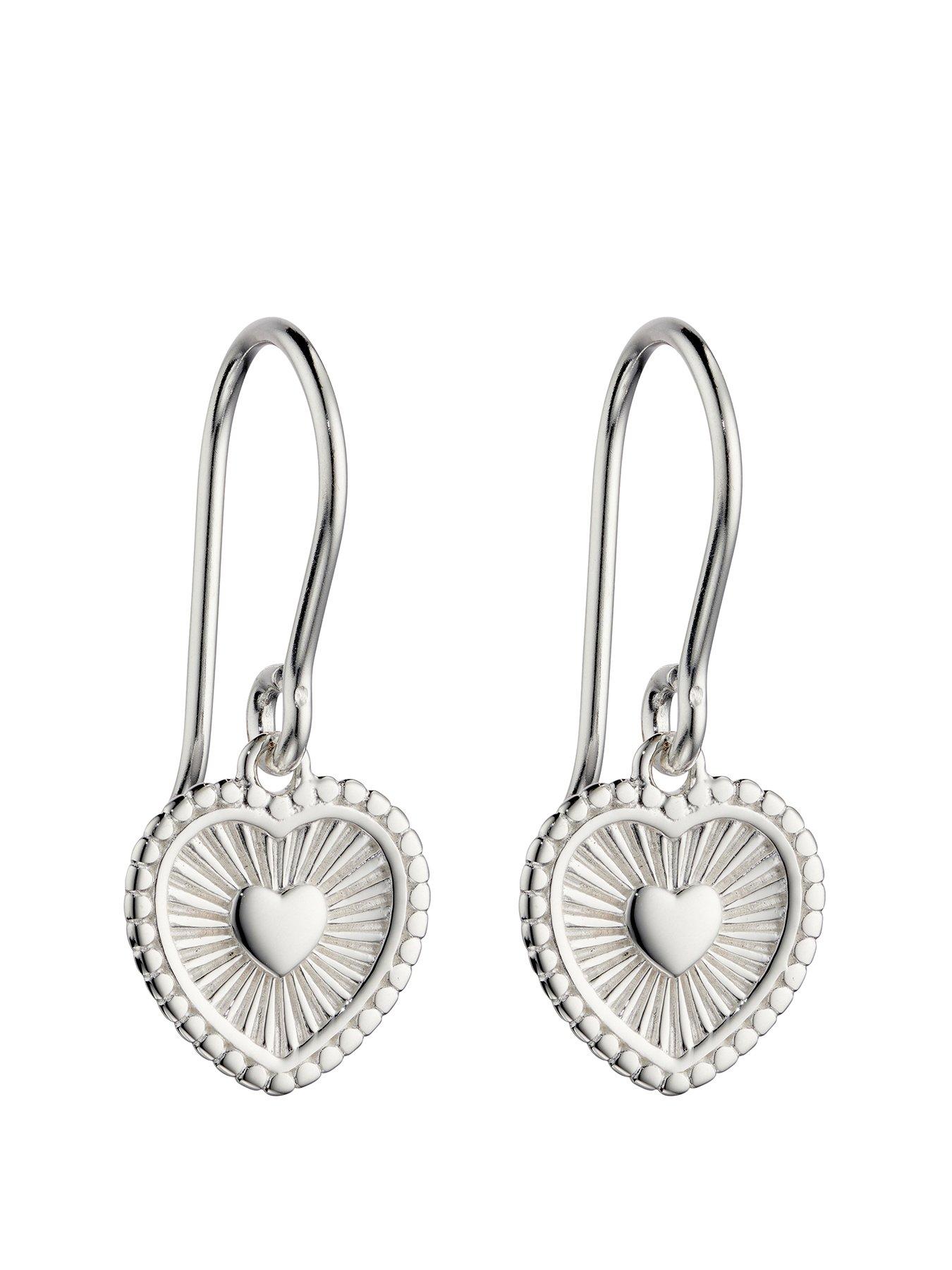 Product photograph of The Love Silver Collection Sterling Silver Sun Ray Ray Heart Earrings from very.co.uk